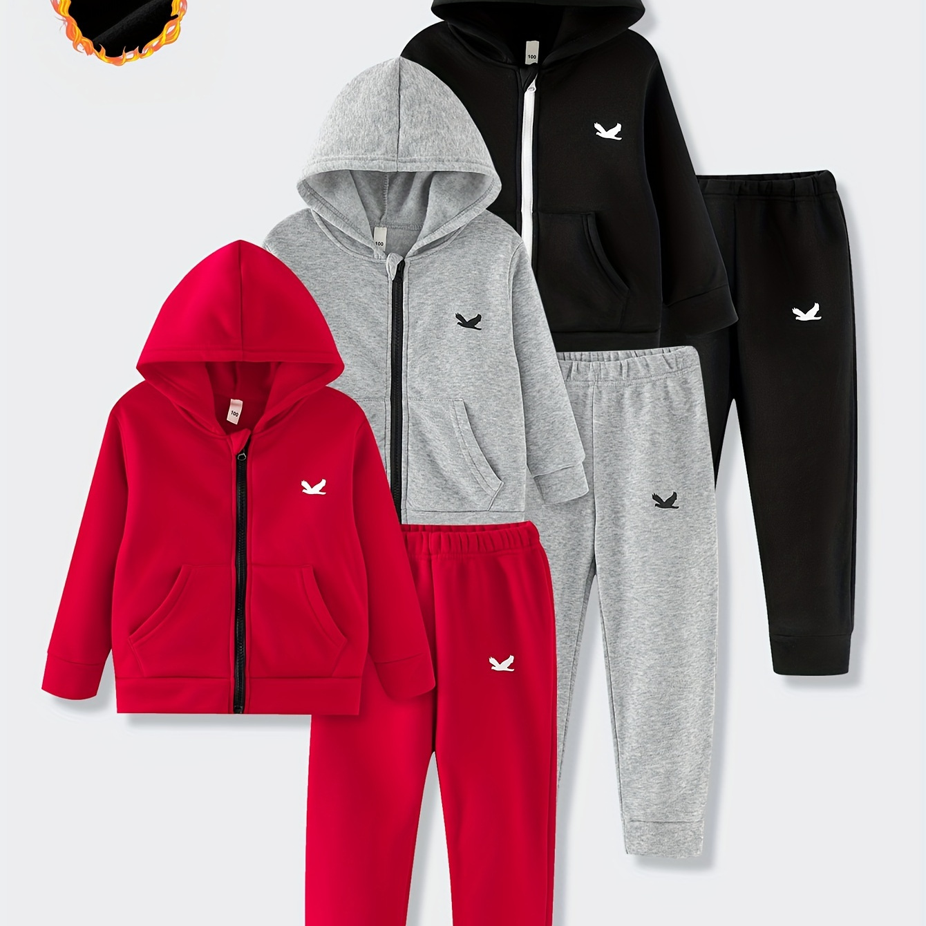 

3 - Boy's Long Sleeve Hooded Sweatshirt & Long Pants Set, Fit, Thickened Outfits For And - 6pcs In