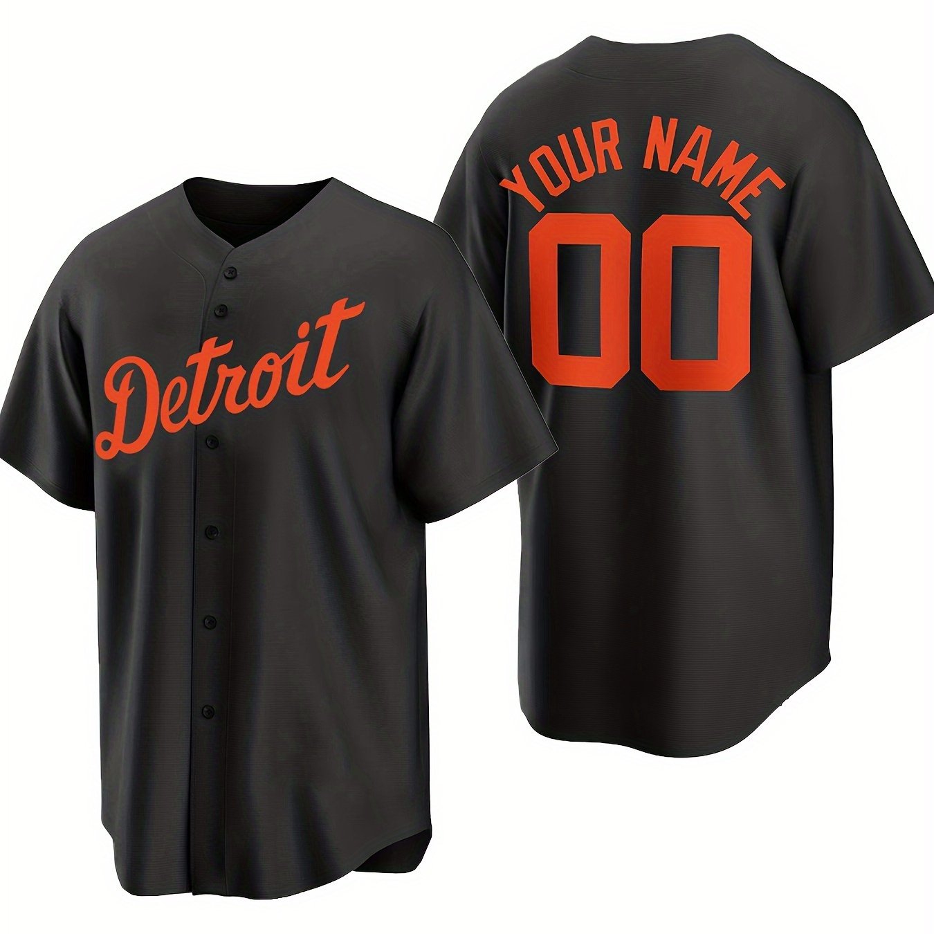 

Personalized Custom Baseball Jersey Shirt For Men, Your Diy Name Numbers & Detroit Graphic Print Short Sleeve Button Up Shirt For Competition Party Training