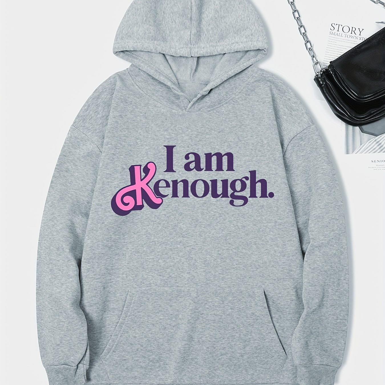 

I Am Kenough Print Hoodie, Drawstring Casual Hooded Sweatshirt For Winter & Fall, Women's Clothing