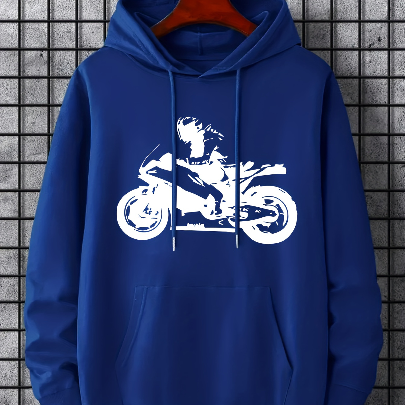 

Men's Motorbike Graphic Hoodie, Casual Slightly Stretch Breathable Drawstring Hooded Sweatshirt, Men's Clothing For Outdoor