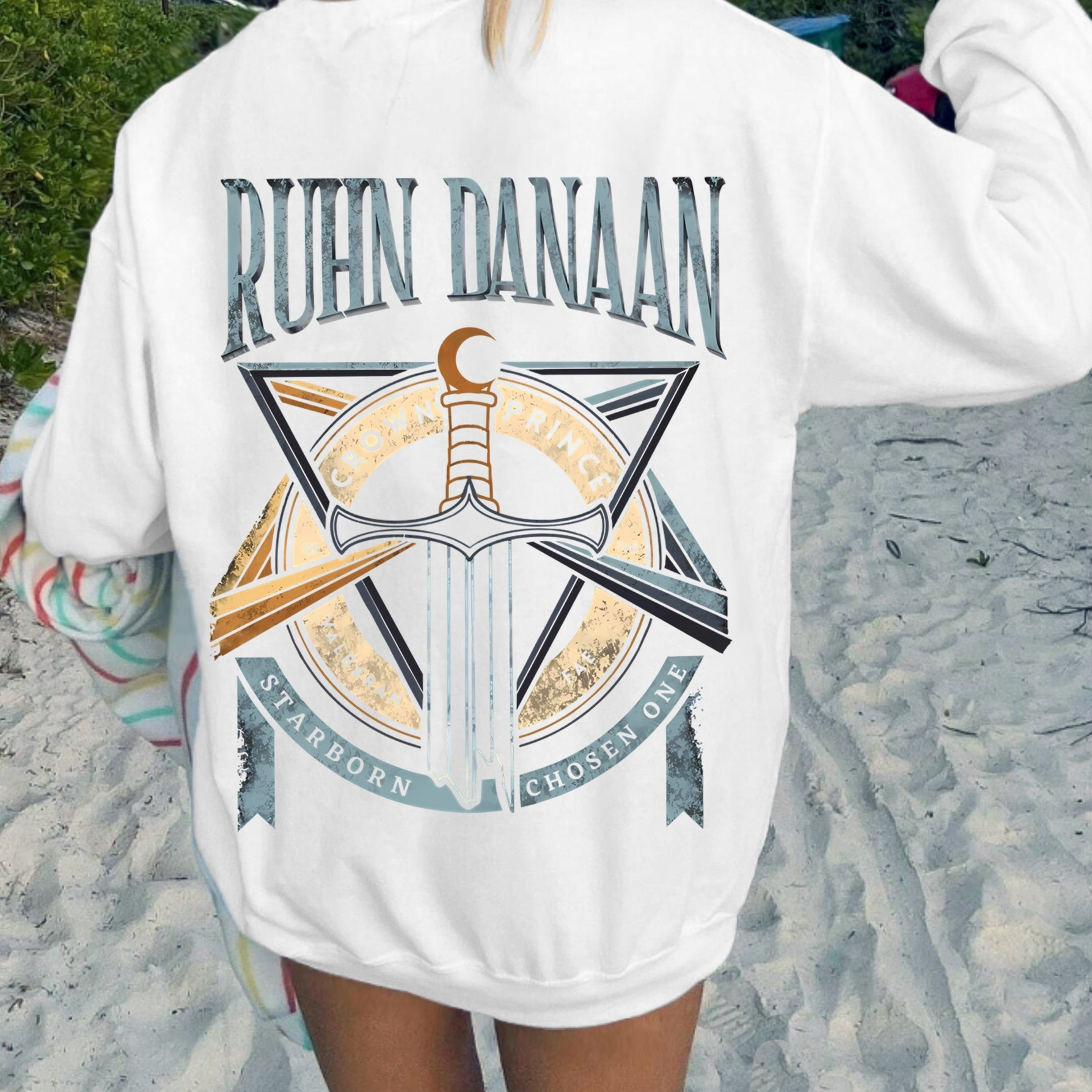 

Ruin Danaan Graphic Neck Sweatshirt For Women - Cozy Polyester, Machine Washable, Fall & Winter