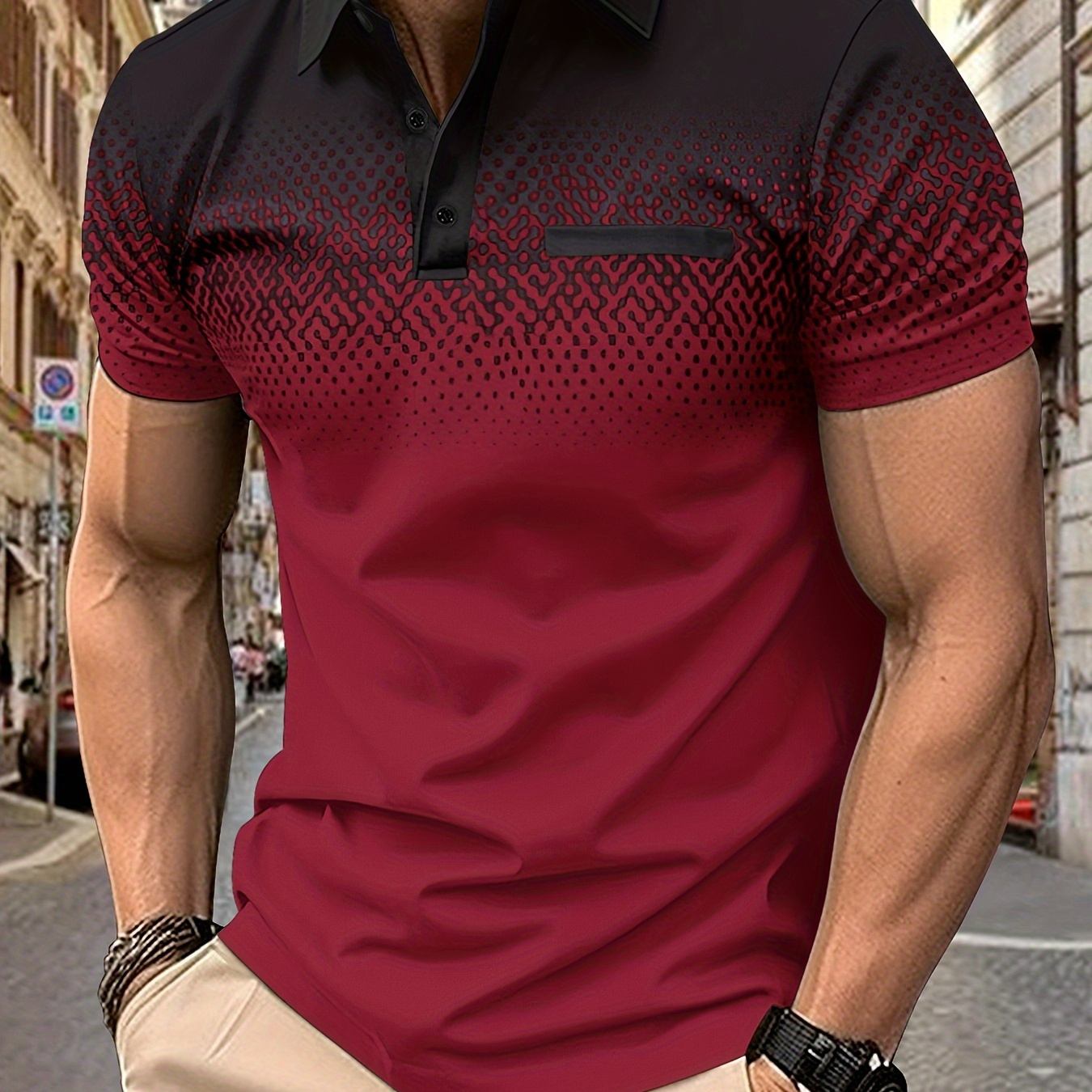 

Men's Casual Gradient Color Lapel 1/4 Button Short Sleeve Shirt For Men's Fitness Training