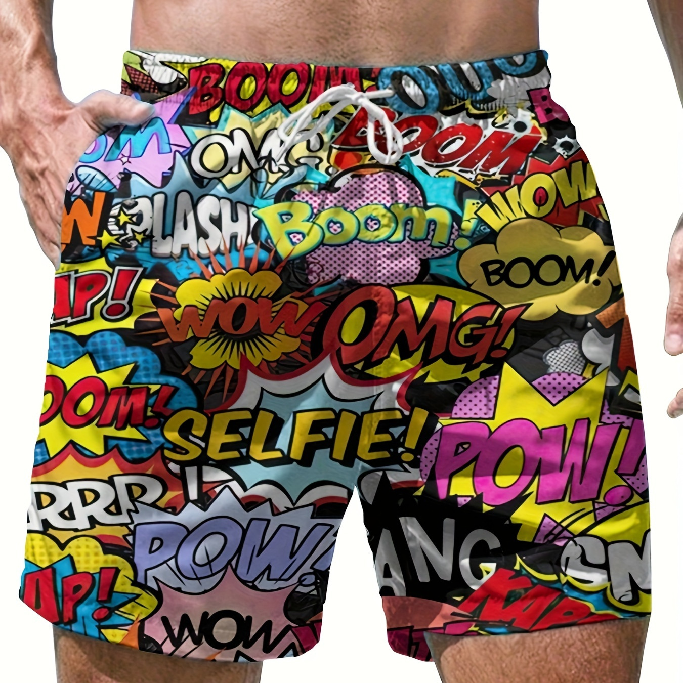 

Men's Slogan Sign Pattern Print Shorts With Drawstring And Pockets, Novel And Stylish Shorts For Summer Leisurewear And Sports Wear