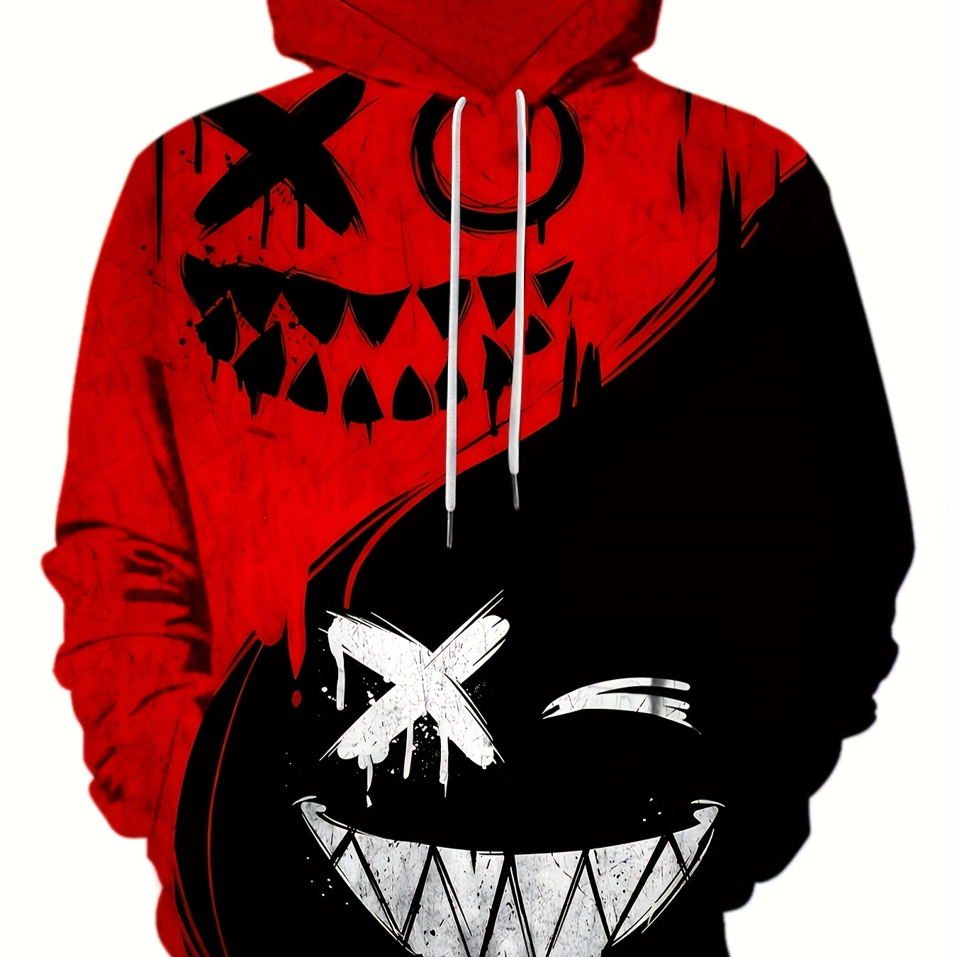 

Creative Face Graphic Print Men's Casual Hoodies, Drawstring Comfortable Oversized Hooded Pullover Sweatshirt Plus Size