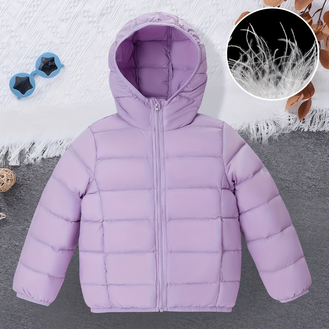 

Girls 90% Duck Down Jacket, Plain Color Casual Hooded Puffer Coat With Zipper & Invisible Pockets For Winter