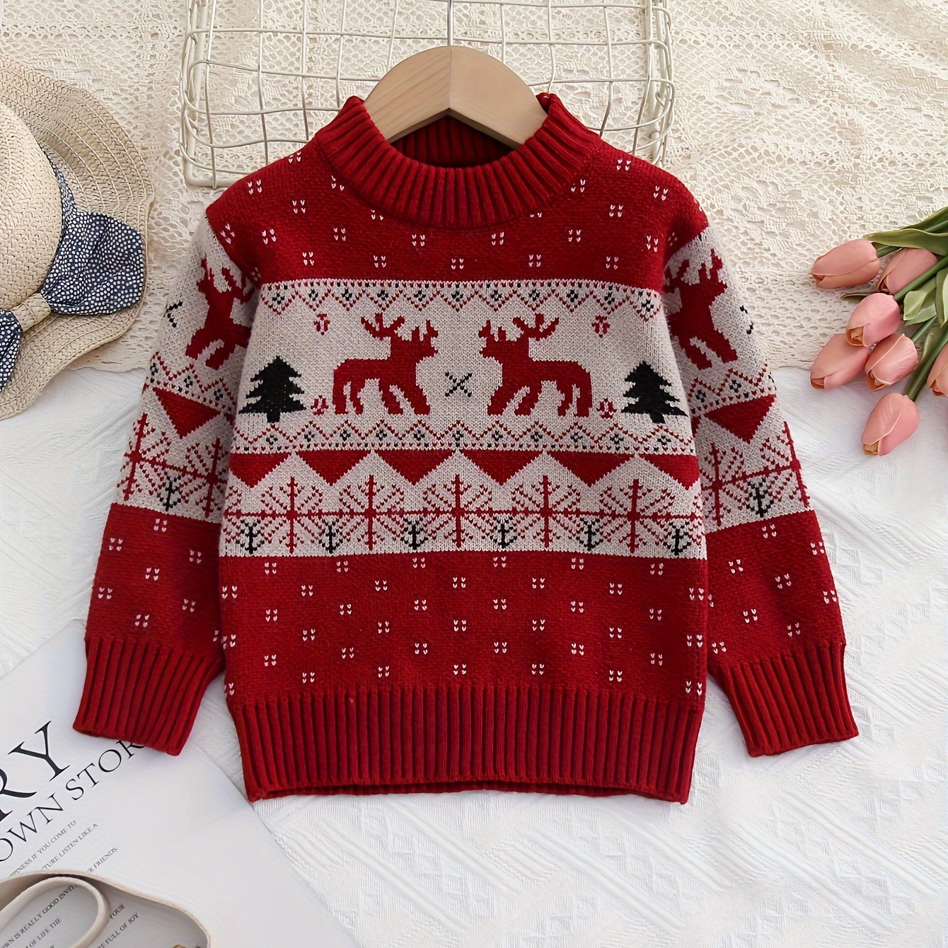 

Boy's Knit Pullover, Christmas Reindeer Neck Sweater For Outdoor Casual Activities