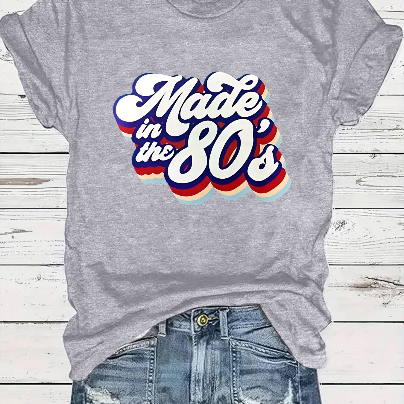 

T-shirt imprimé Made In The 80s, haut décontracté à col rond à manches courtes, vêtements pour femmes