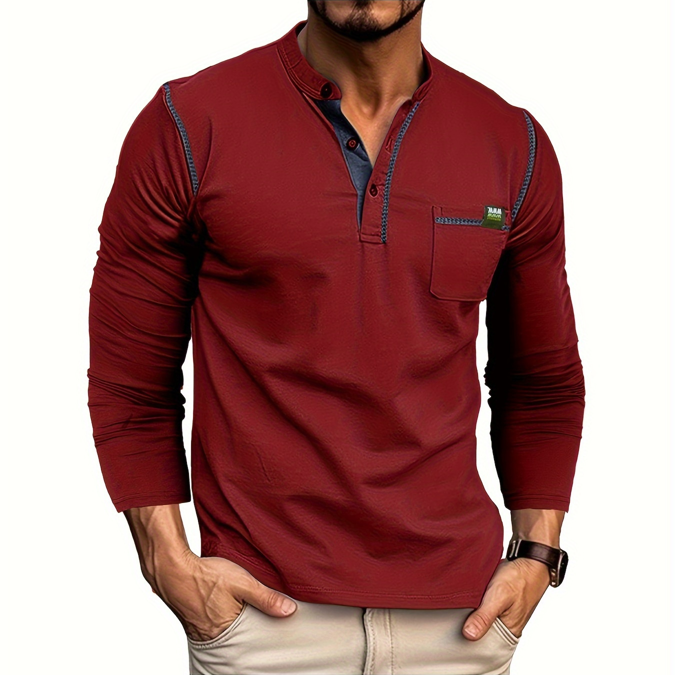

/ Long T- Top - Knit , , , , Regular Fit, , Adult Size, , Button , Long Sleeves