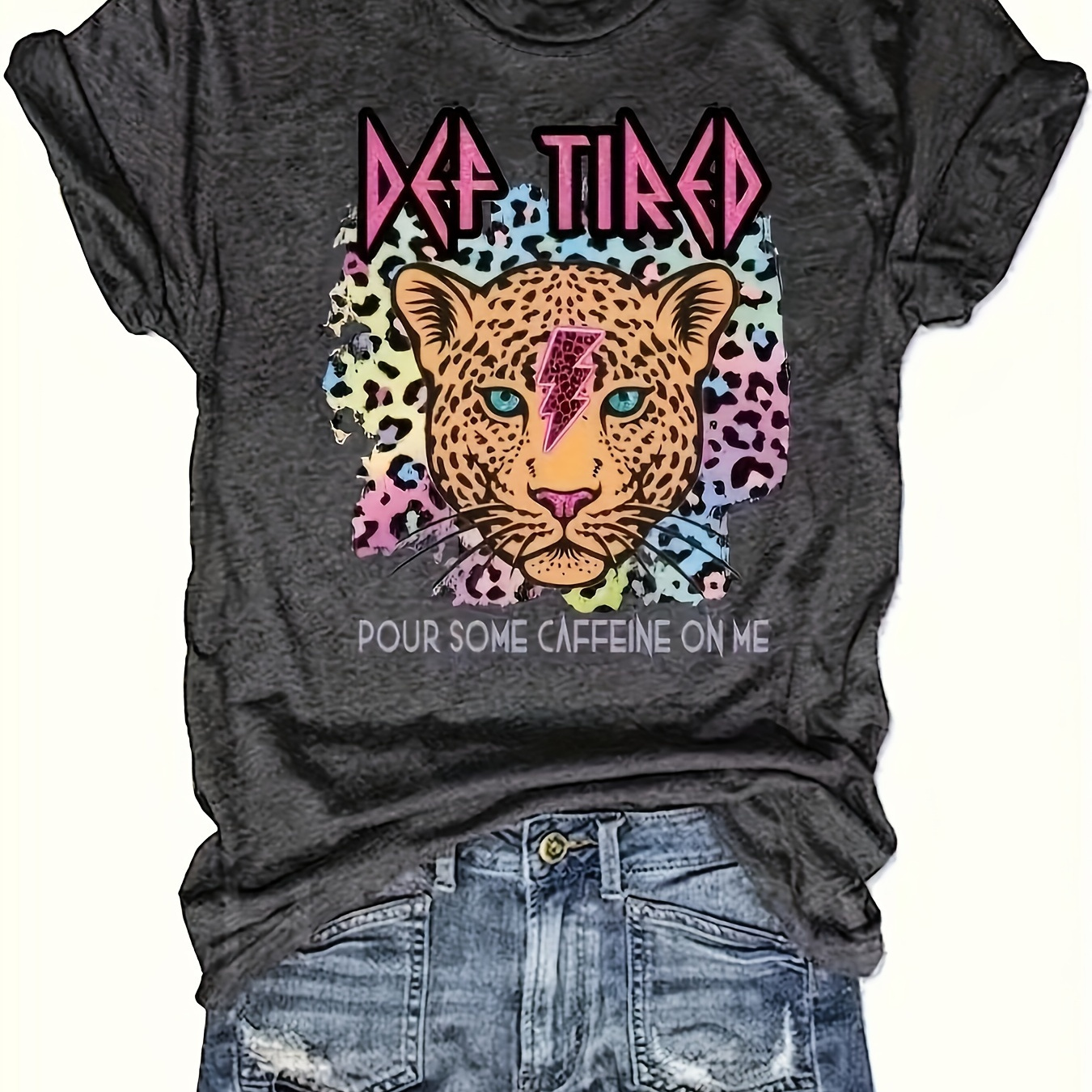 

1pc Summer Casual Animal Print T-shirt, Polyester Crew Neck Short Sleeve With Stretch, Fashion Loose Fit Top For Women