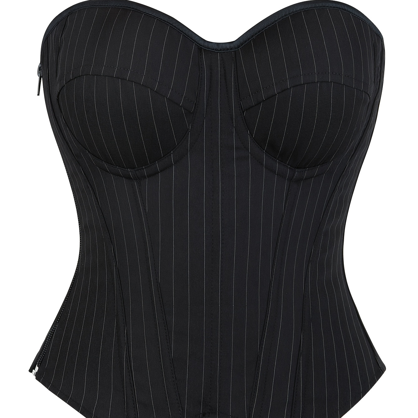 

Elegant Striped Corset Top For Women, Strapless Bustier With Built-in Bra Cups, Slimming Shapewear, Polyester And Elastane, Hand Washable