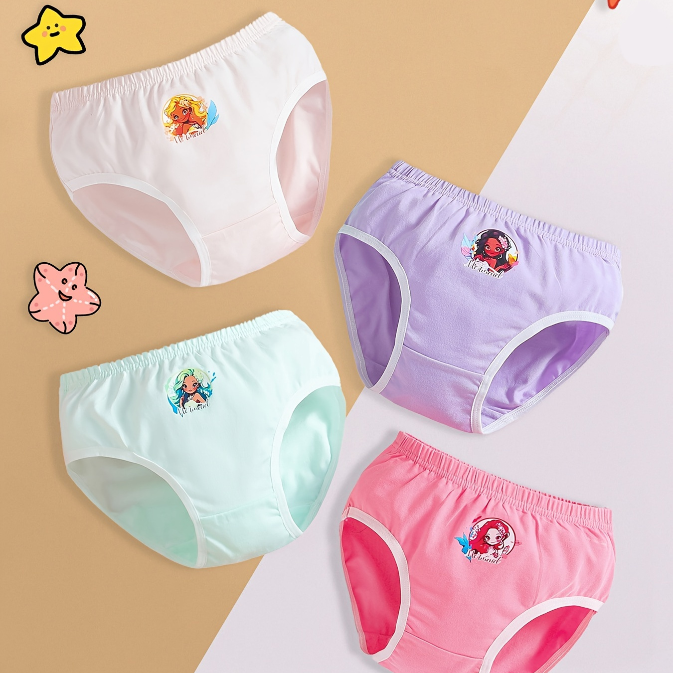 Kid Girls Briefs Cute Cartoon Mermaid Pattern Cute Bottoming - Temu