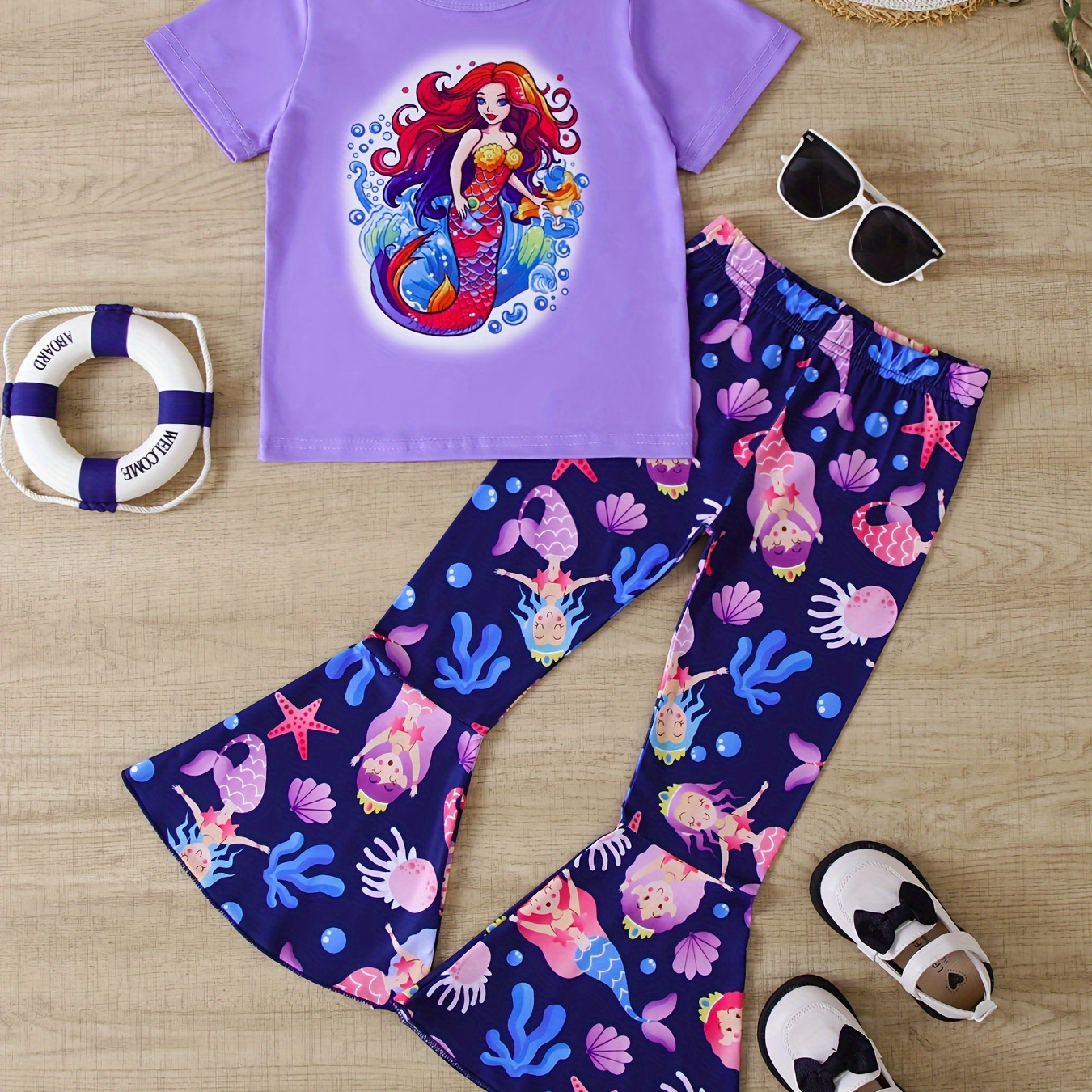 

Mermaid Print 2pcs Set Girls Comfy Outfits Spring Summer Party Gift