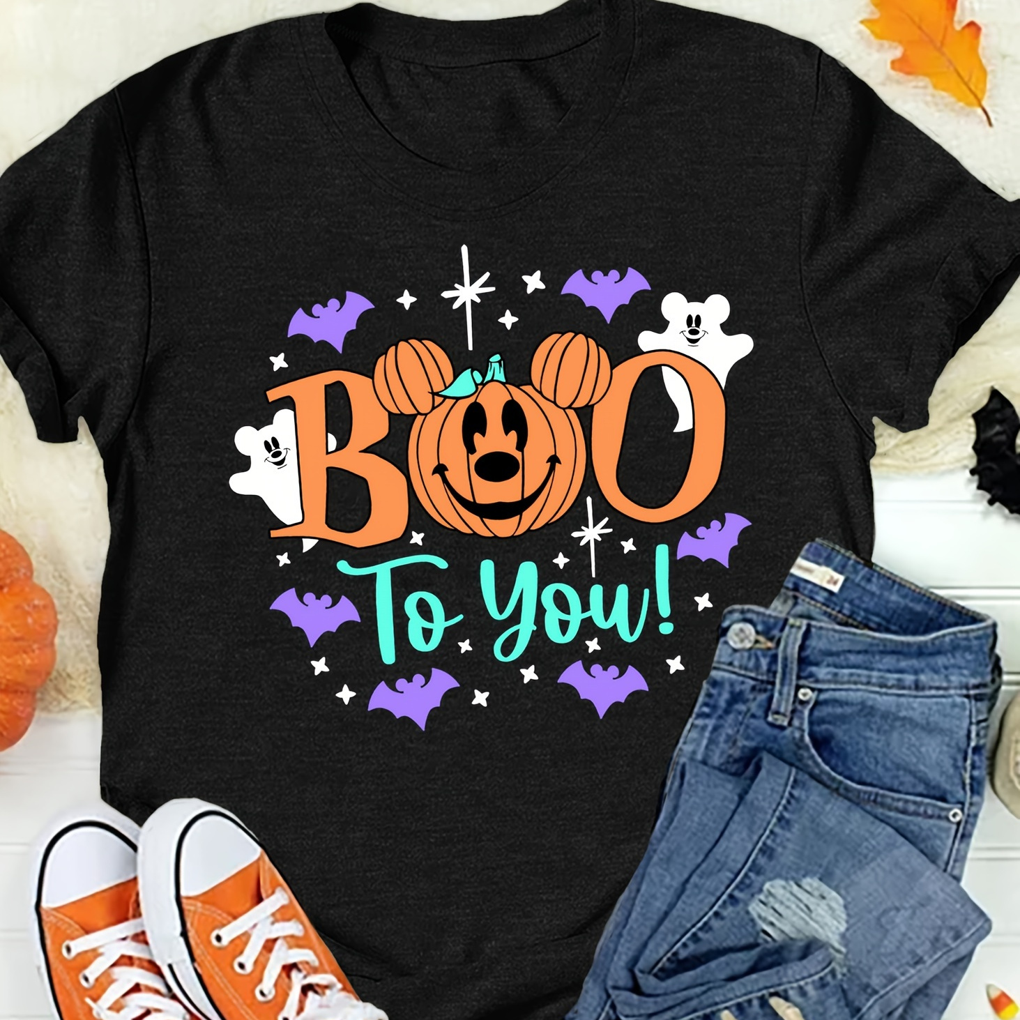 

Boo To You&pumpkin Print Crew Neck T-shirt, Casual Short Sleeve Top For Spring & Summer, Women's Clothing