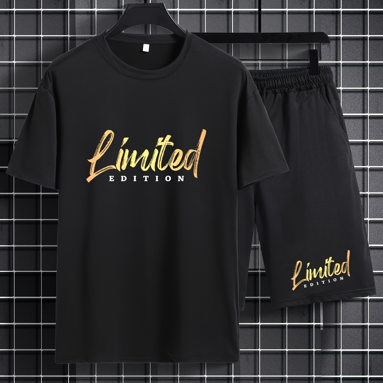 

''limited Edition'' Print, Mens 2 Piece Outfits, Comfy Short Sleeve T-shirt And Casual Drawstring Shorts Set For Summer, Men's Clothing