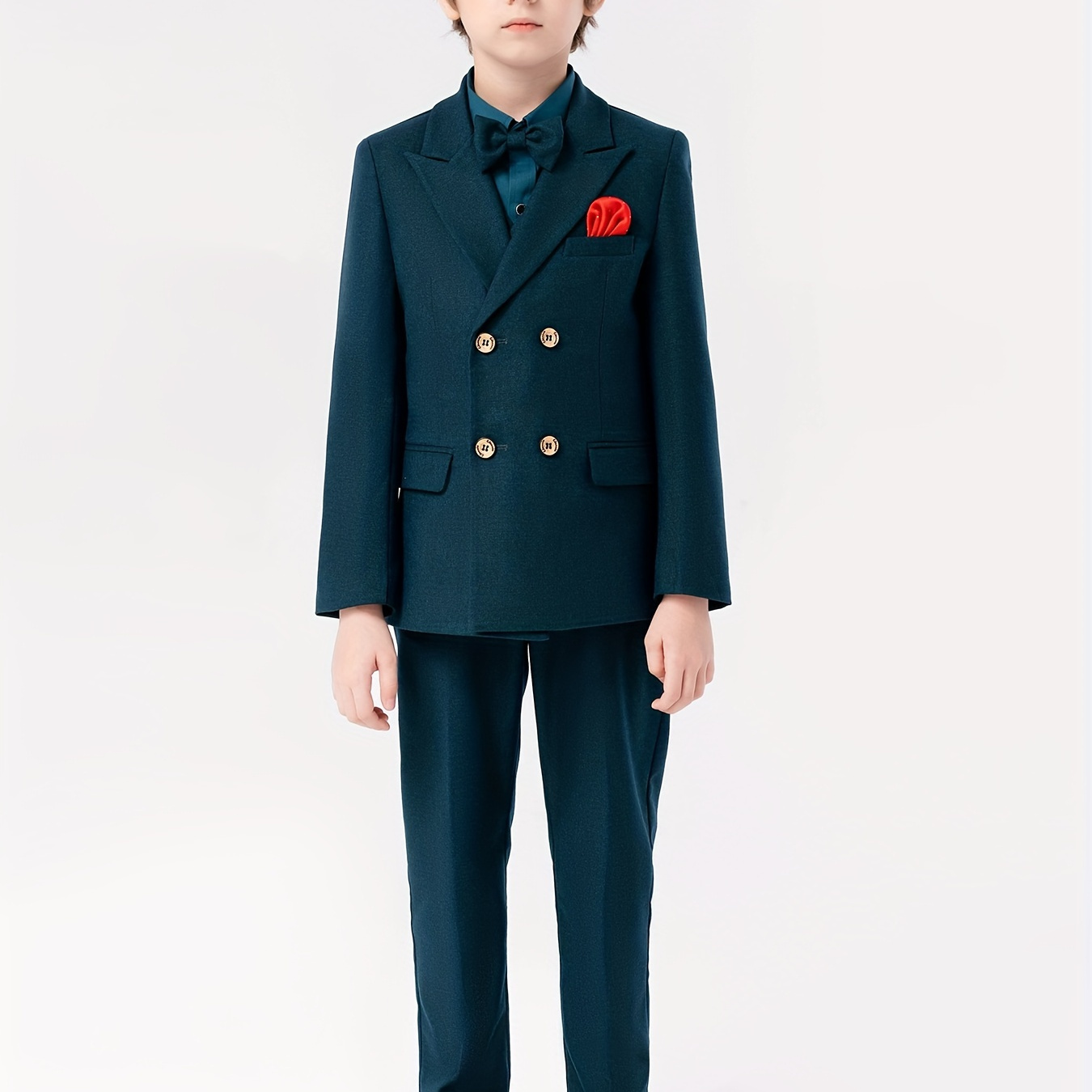 

Boys Formal Gentleman Outfits, Long Sleeve Blazer&bowtie Shirt&pants&vest, Boys Clothing Set For Competition Performance Wedding Banquet Dress