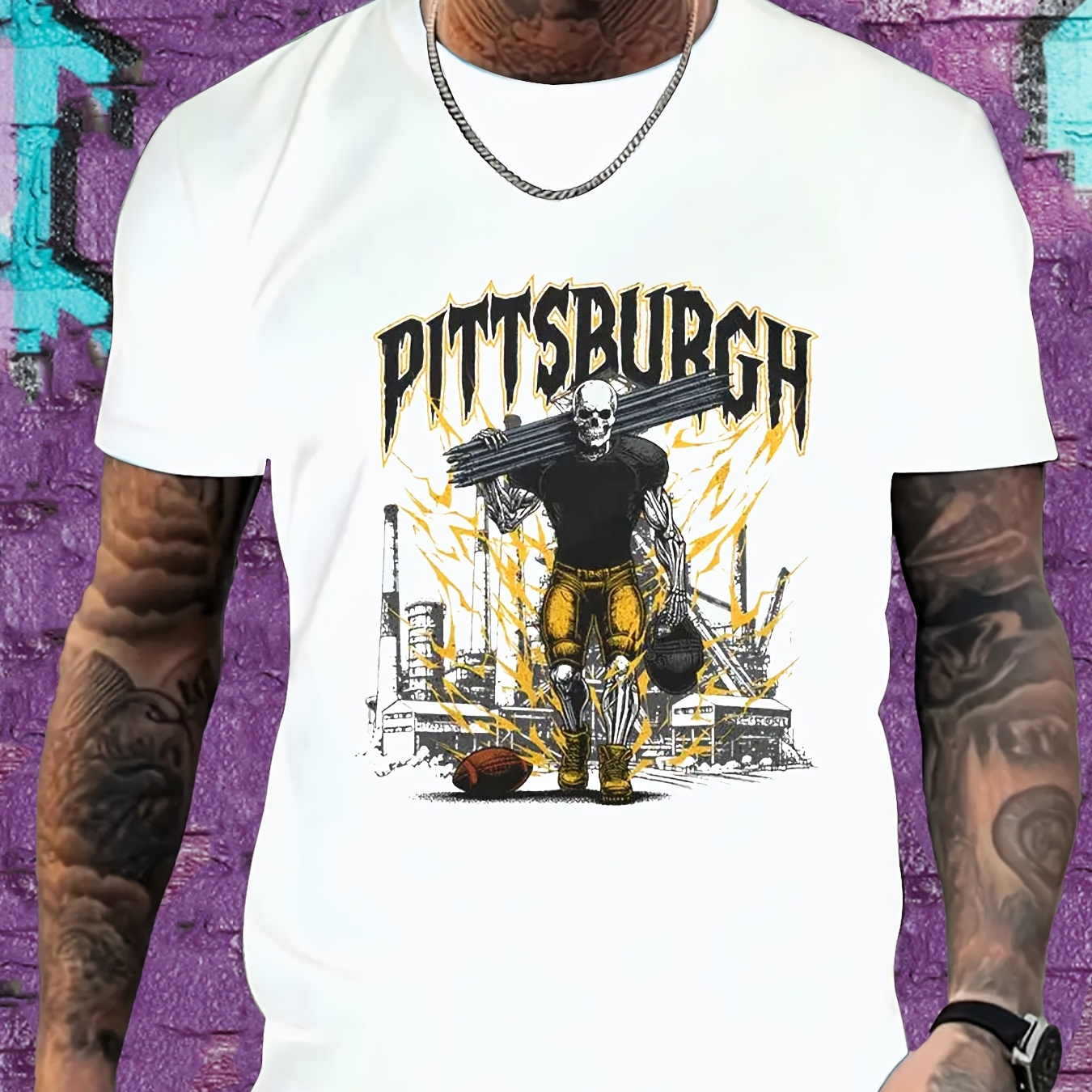 

Pittsburgh Football-inspired Men's T-shirt - Soft Cotton, Casual Crew Neck, Short Sleeve, Regular Fit - Casual Attire