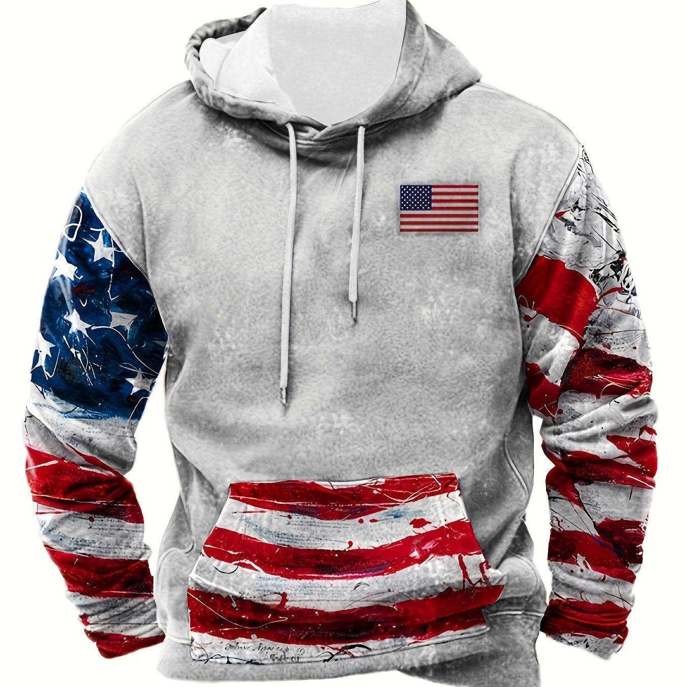 

Plus Size Men's Stylish Loose Flag Graphic Print Hoodie With Pockets, Casual Breathable Long Sleeve Hooded Sweatshirt For Outdoor Activities, Men's Clothing