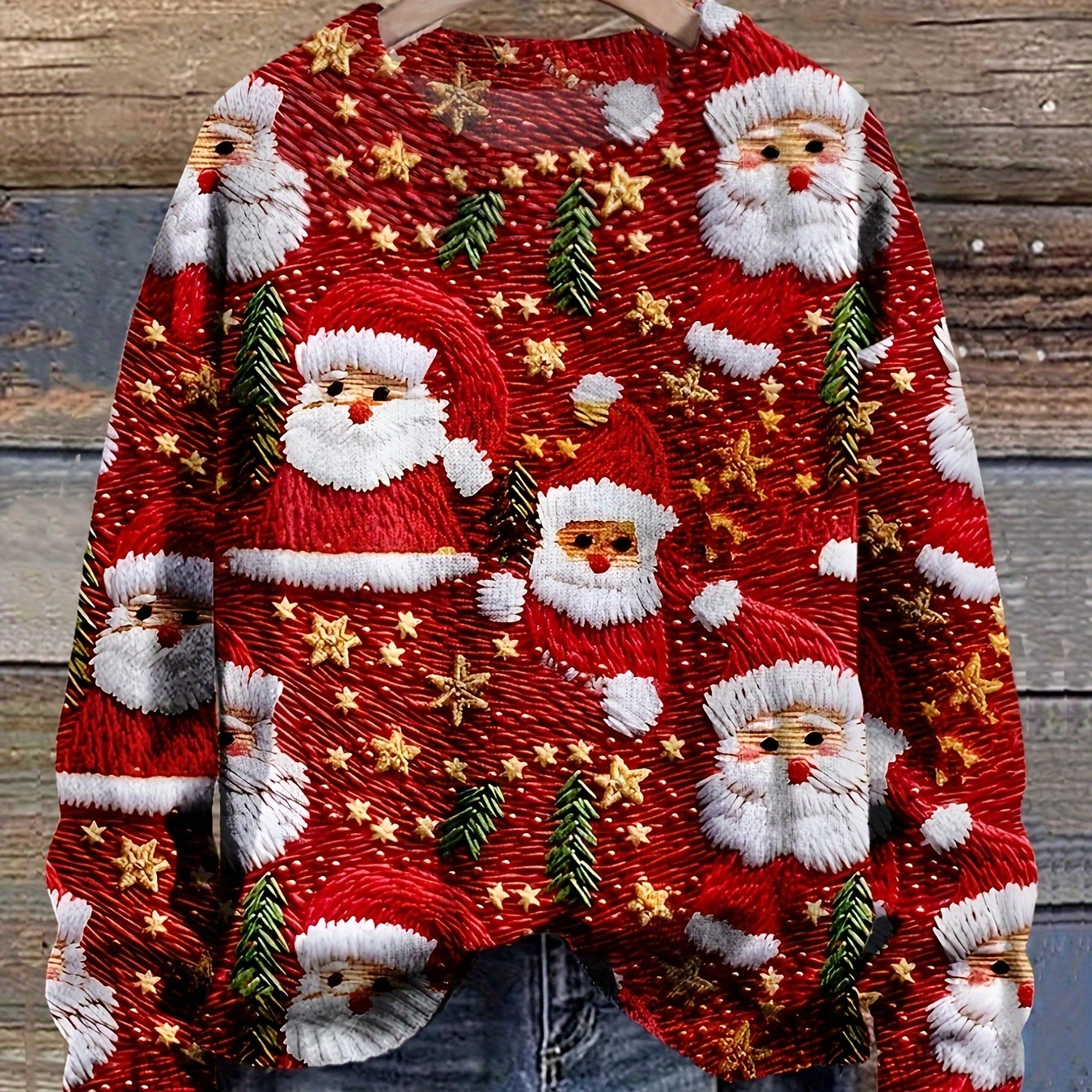 

Christmas Santa Neck Sweater, Casual Long Sleeve Sweater For Fall & Winter, Women's Clothing