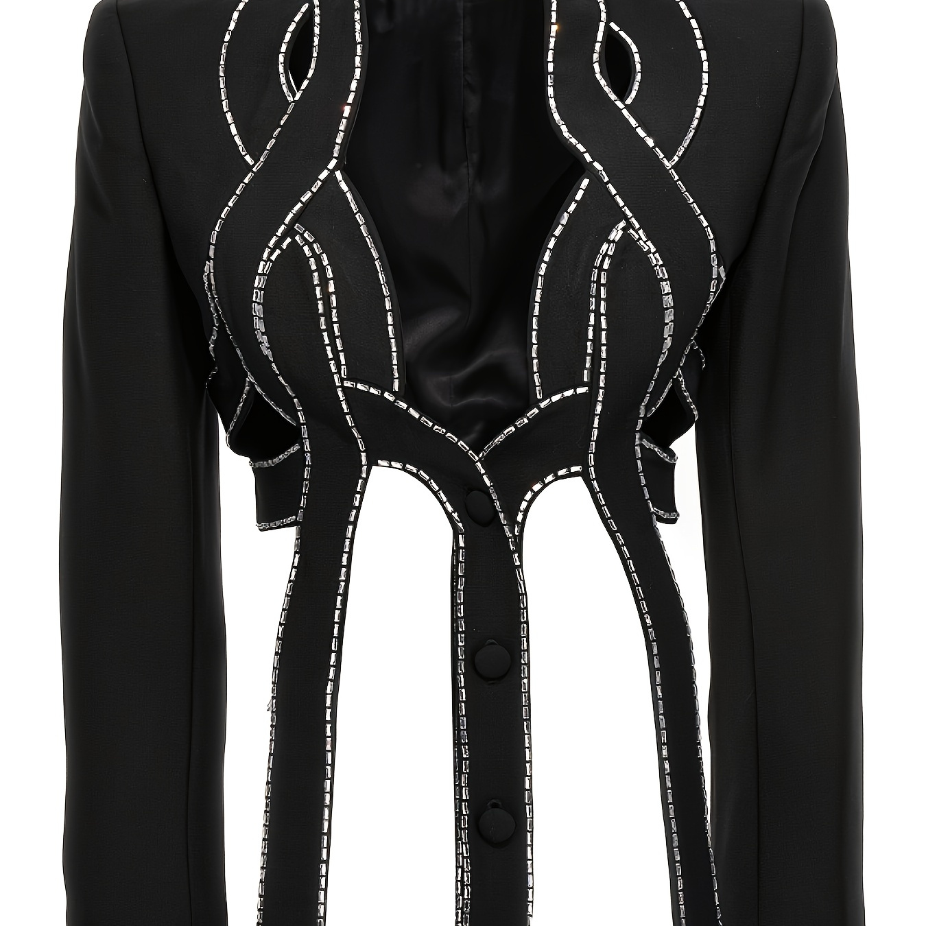 

Rhinestone Button Front Cropped Blazer, Y2k Long Sleeve Stylish Blazer, Women's Clothing