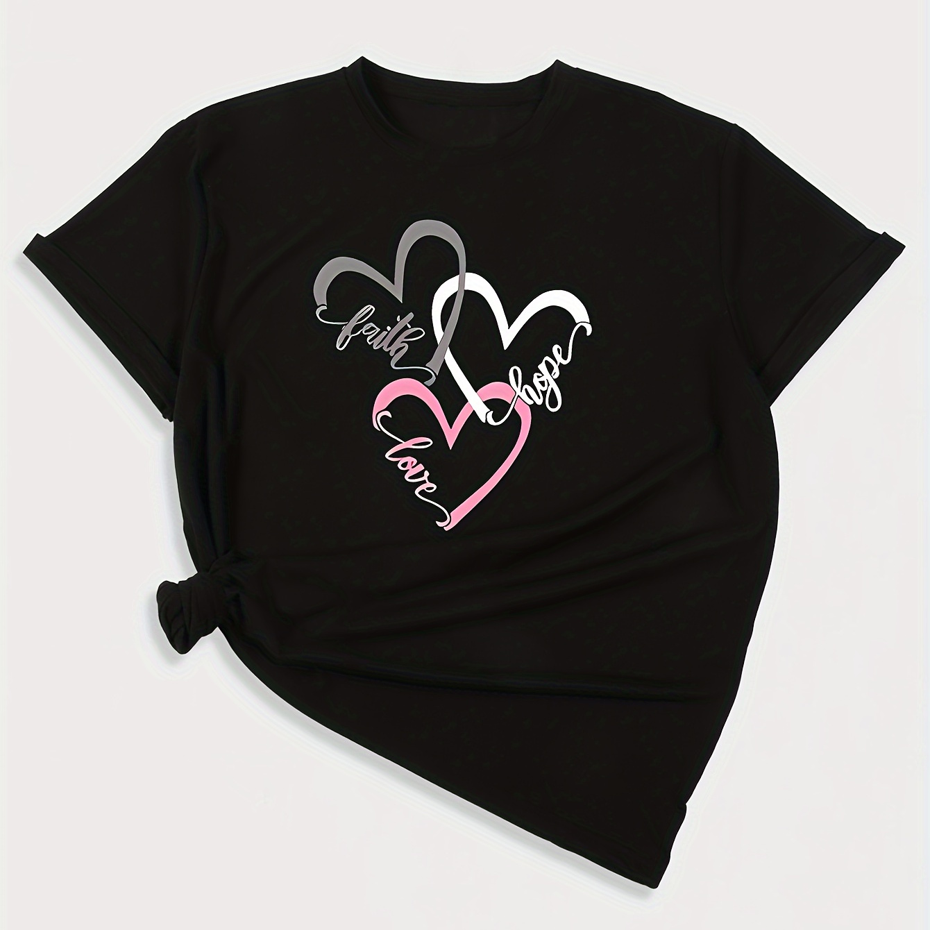 

Heart & Letter Print Comfy T-shirt, Round Neck Short Sleeves Sports Tee, Women's Activewear