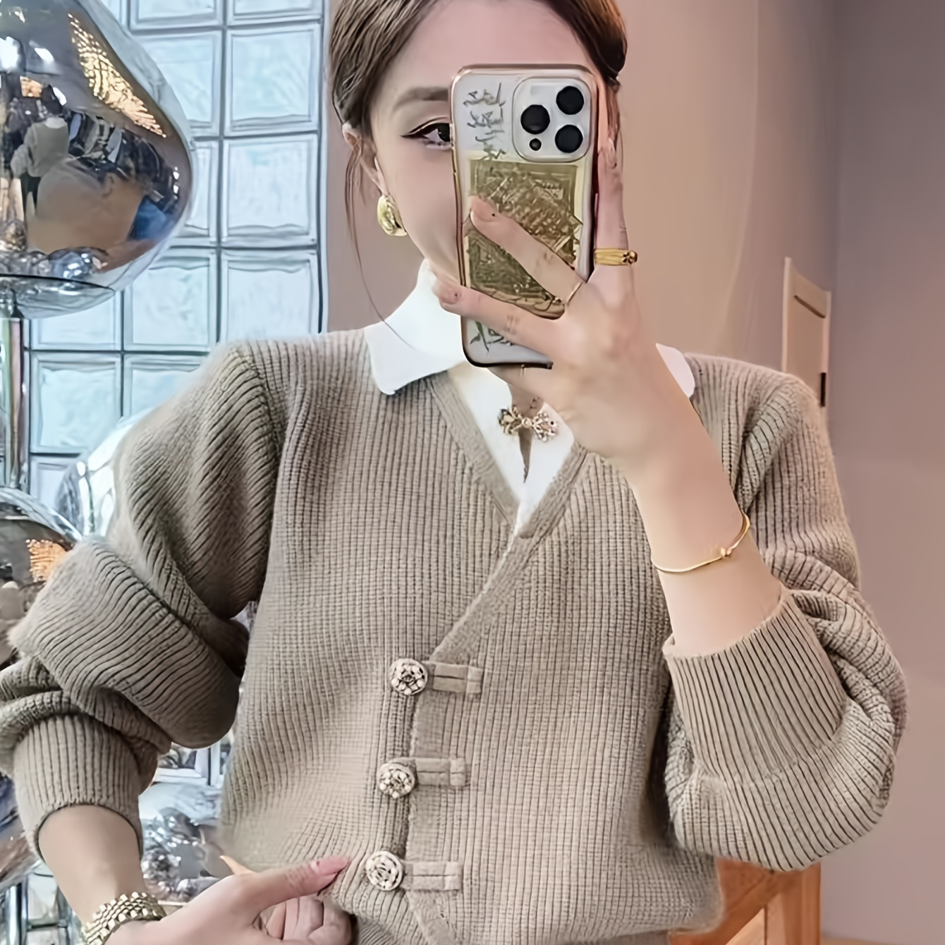 

Asian Code Korean Style 2024 Autumn Spliced Fake Two-piece Cardigan With Quality And Comfortable Knitted Women's Top Korean Version