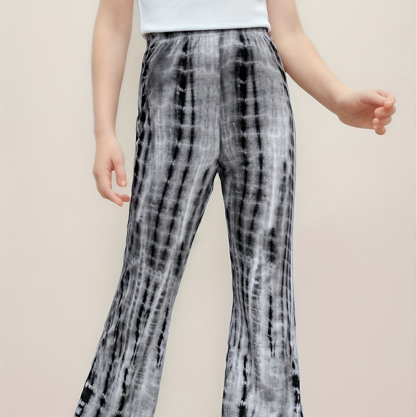 

Chic Tie Dye Print Flare Trousers For Girls, Stretchy Slim Fit Casual Pants For Street Outwear