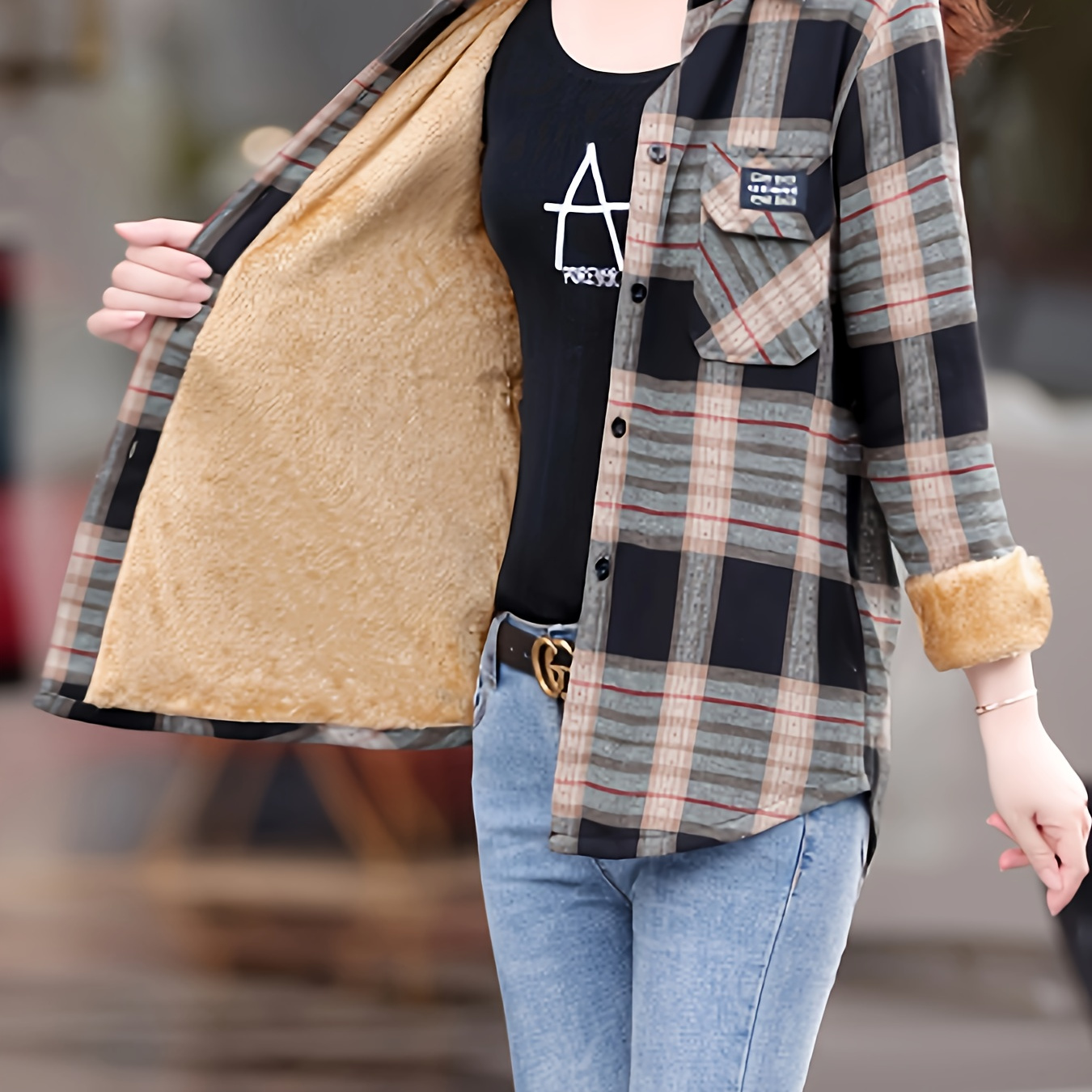 

Plaid Print Button Front Blouse, Casual Long Sleeve Blouse For Spring & Fall, Women's Clothing
