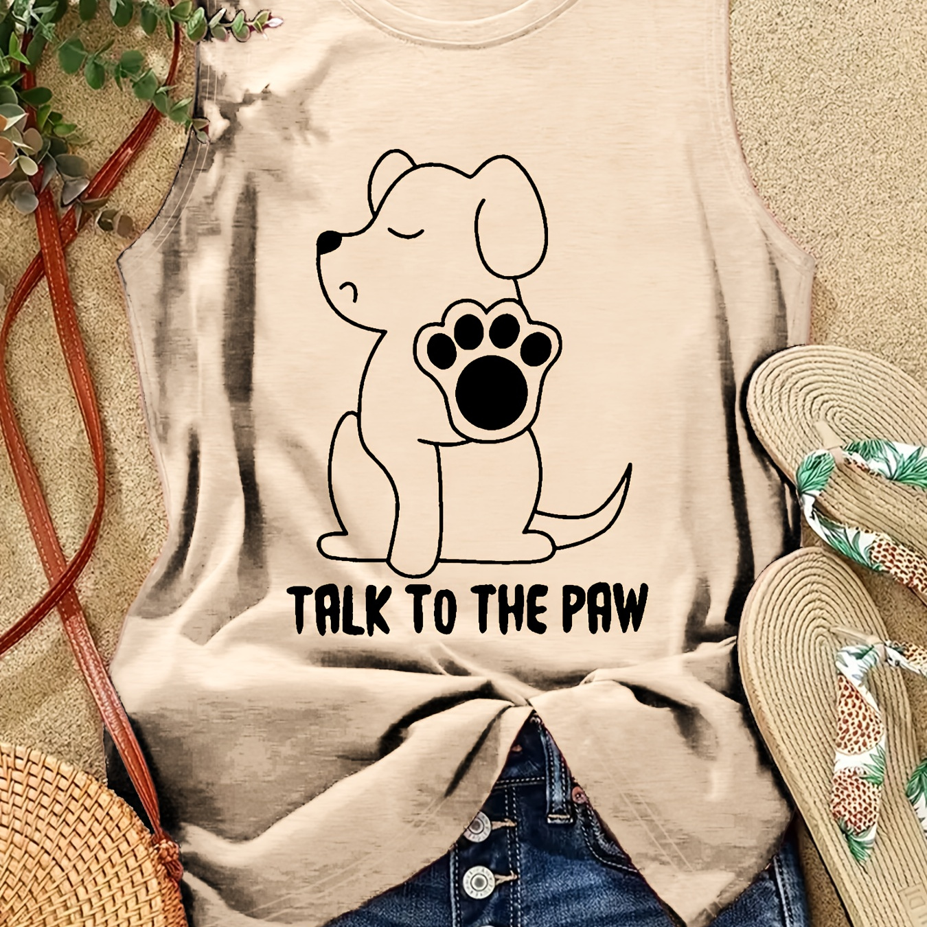 

Dog Graphic & Letter Print Tank Top, Sleeveless Casual Top For Summer & Spring, Women's Clothing