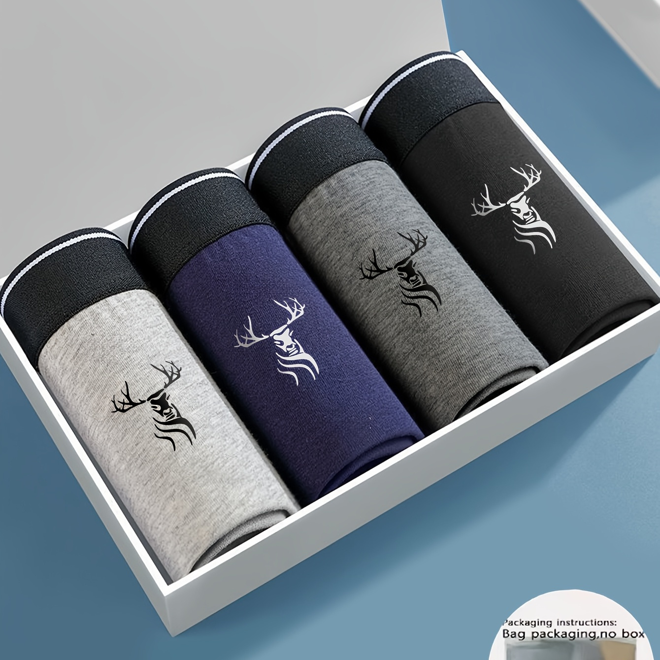 4-Pack Deer Head Print Boxer Briefs for Men, Comfortable and Breathable Men's Underwear