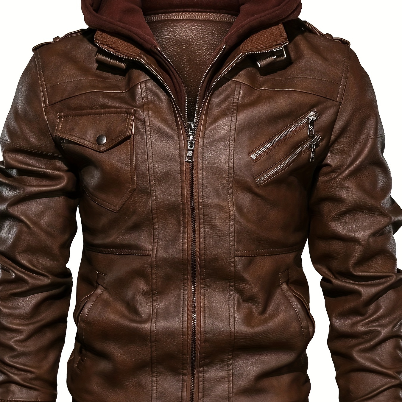 

Men's Pu -leather Jacket Hooded Motorcycle Jacket Fashion Casual Jacket