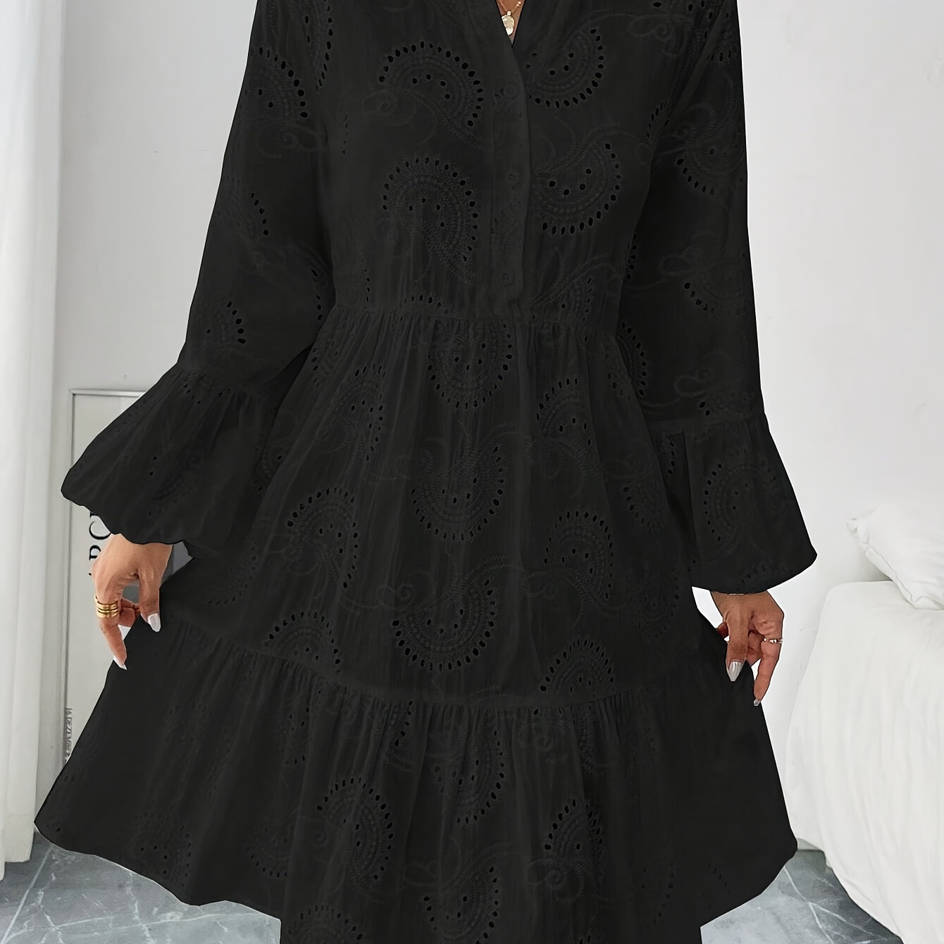 

Embroidered Layered With Stand Collar - Polyester, Machine Washable - Spring/fall
