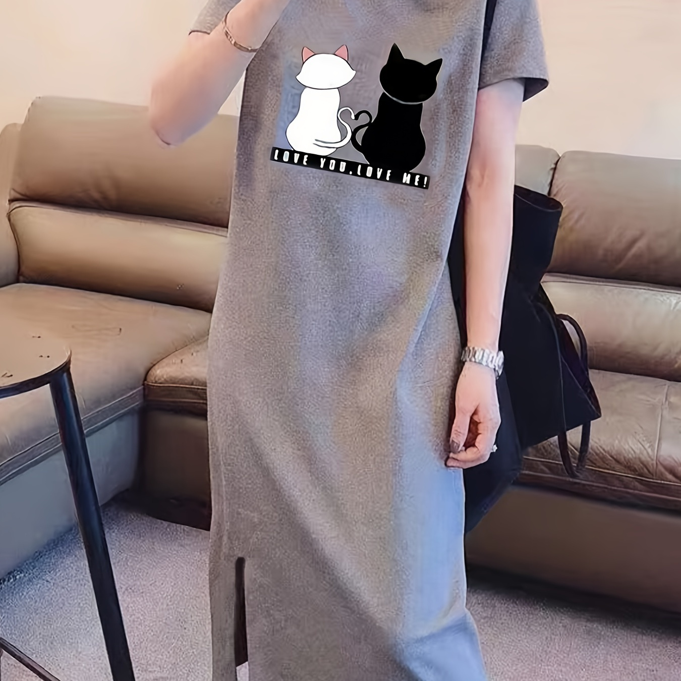 Cartoon Animal Print Nightdress, Cute V Neck Ruffle Slip Sleep Dress,  Women's Sleepwear & Dresses