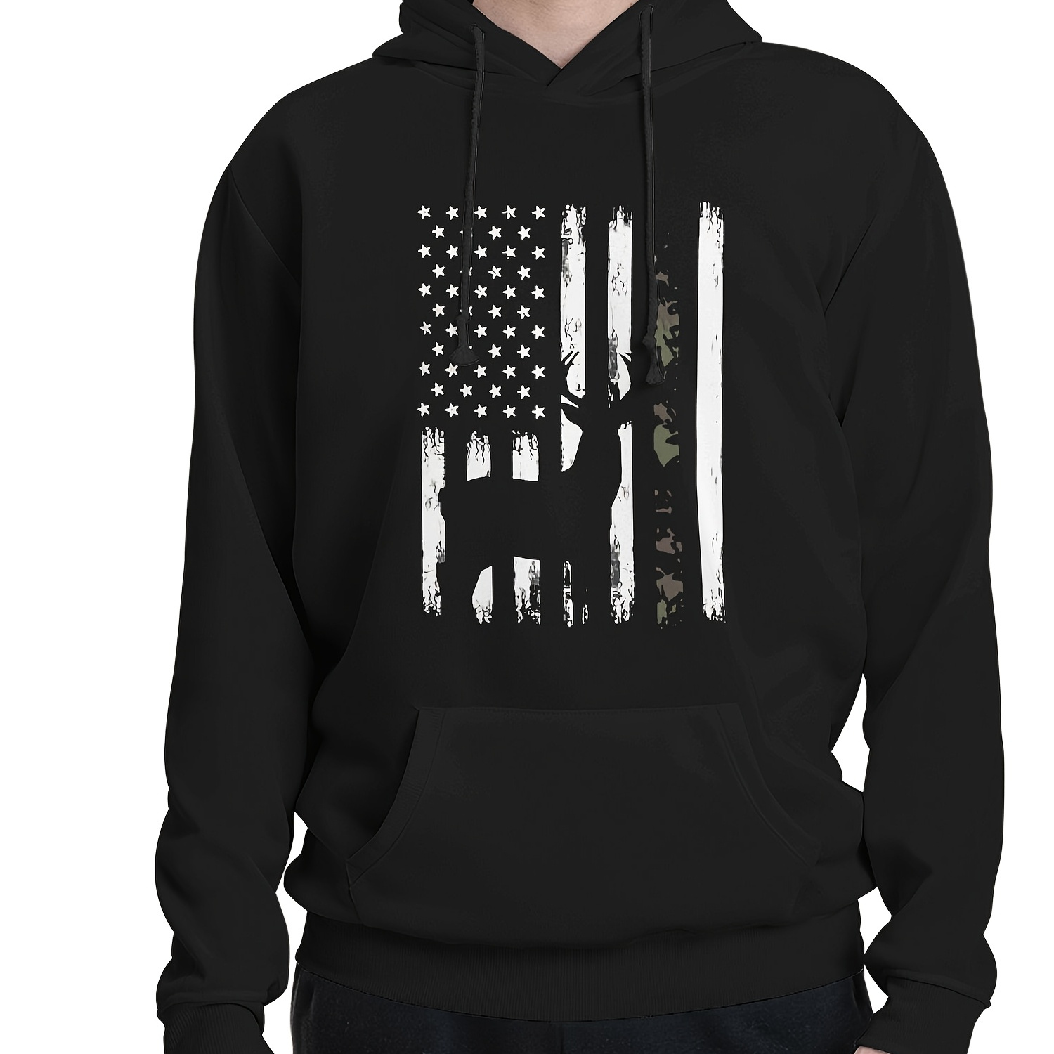 

Deer Hunting Buck Camo American Flag Pullover Hoodie, Hoodie Crew Neck Sweat Shirt , Breathable, , Casual 250g