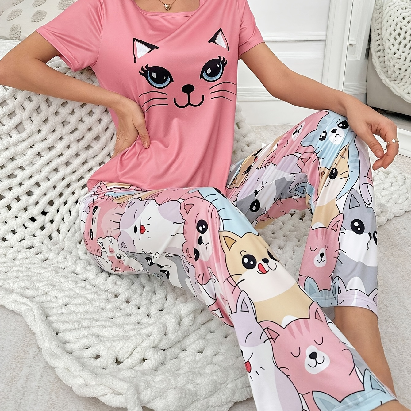 

Cute Cat Print Outfit With Short And Long Styles