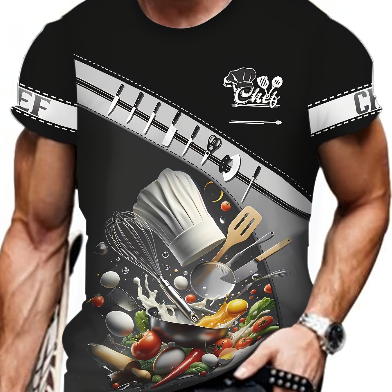 

Men's Cooker Graphic Print T-shirt, Short Sleeve Crew Neck Tee, Men's Clothing For Summer Outdoor