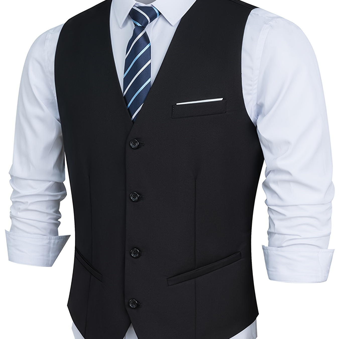 

Men's Formal Suit Vest, Classic Solid Color Business Waistcoat, Essential Style, Sleeveless Dress Vest For Business Attire