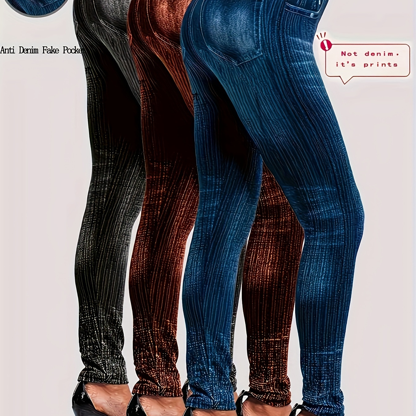 

3pcs Set Of Denim Print Tights