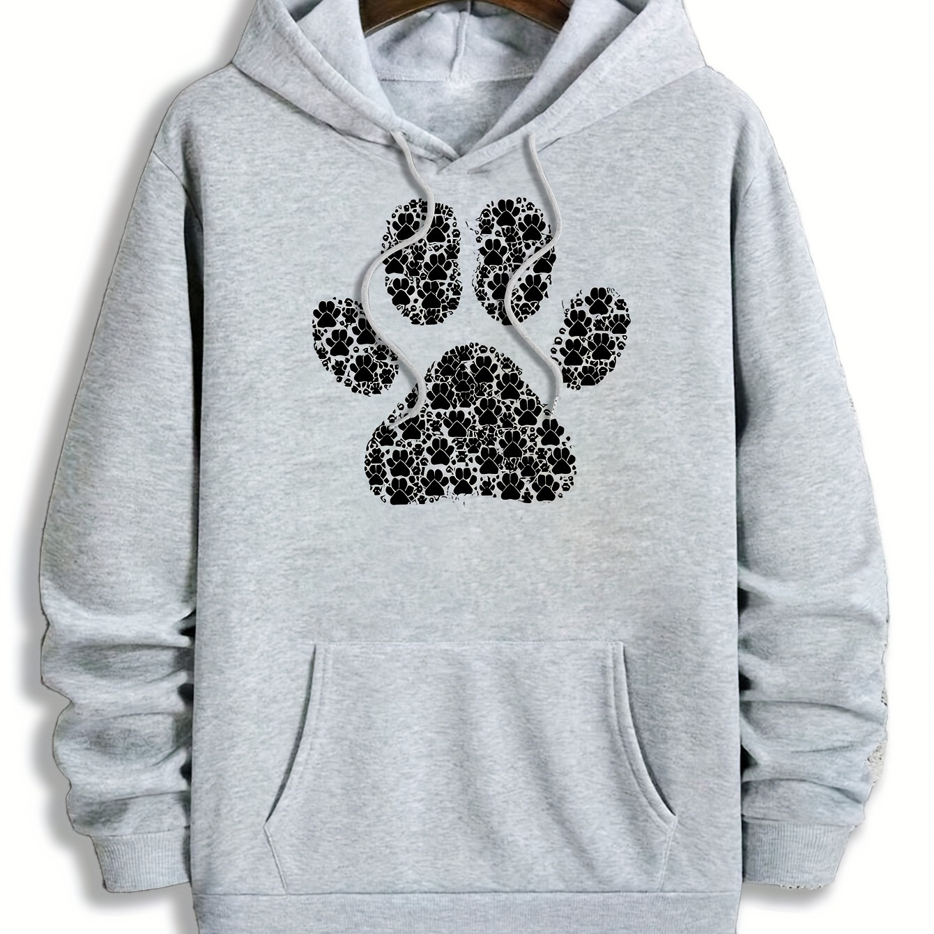 

Paw Print Kangaroo Pocket Hoodie, Casual Long Sleeve Drawstring Hooded Sweatshirt For Fall & Winter, Women's Clothing