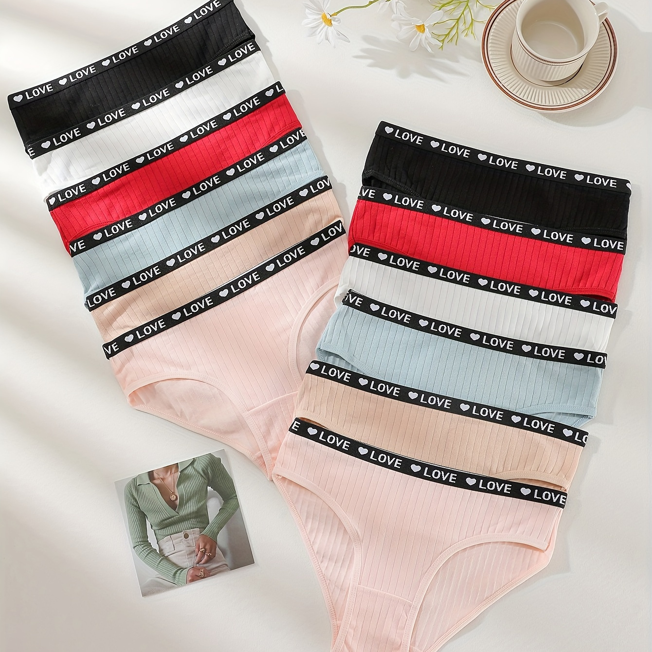 

12pcs Culottes en Confortables Élasticité Respirante, Ceinture à Lettres - Sous-vêtements de Unie Décontractée