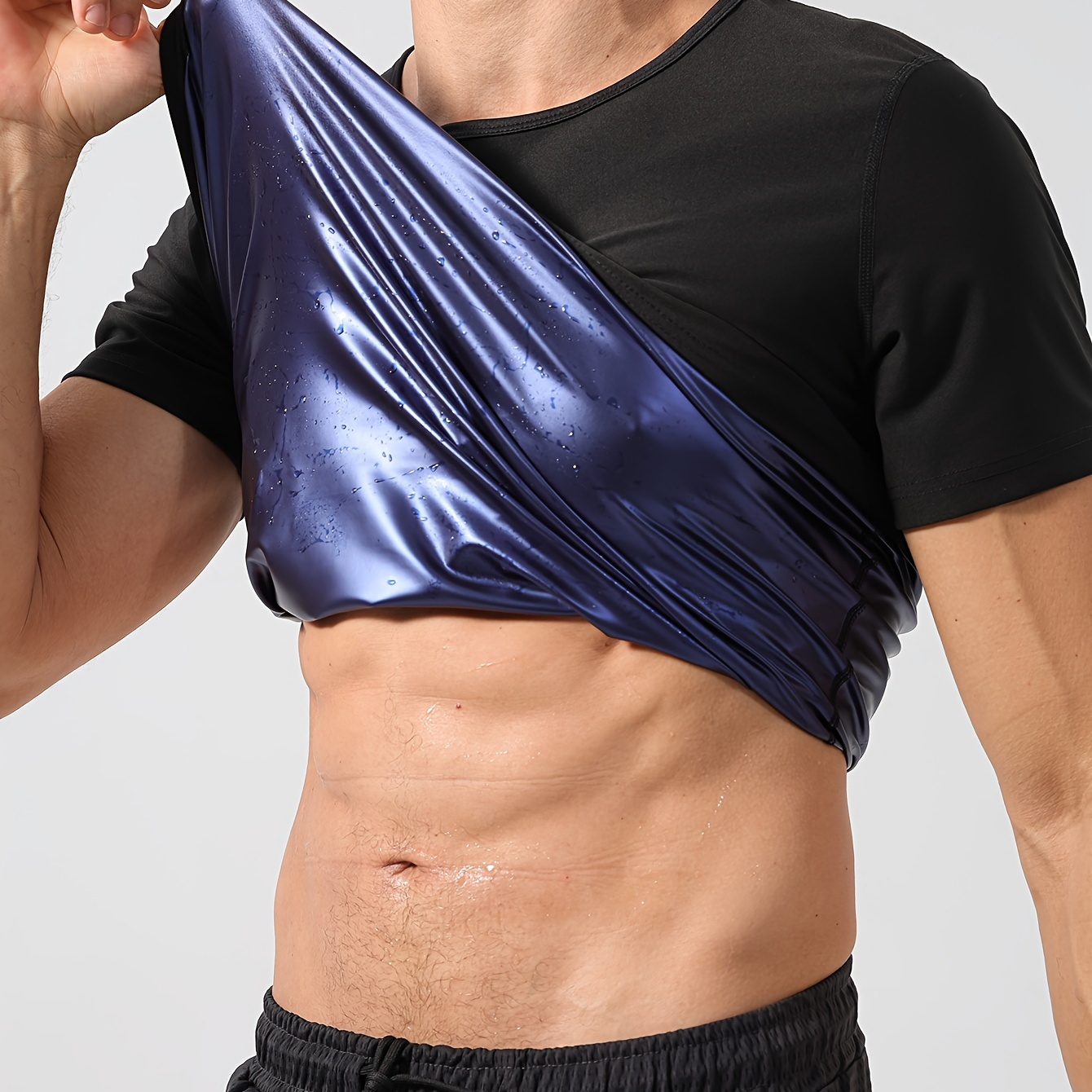 

Men's Compression Sweat Sauna T-shirt, High Stretch Body Shaper Non Silicone Edge Allergy Prevention Tee Top For Workout Fitness Gym