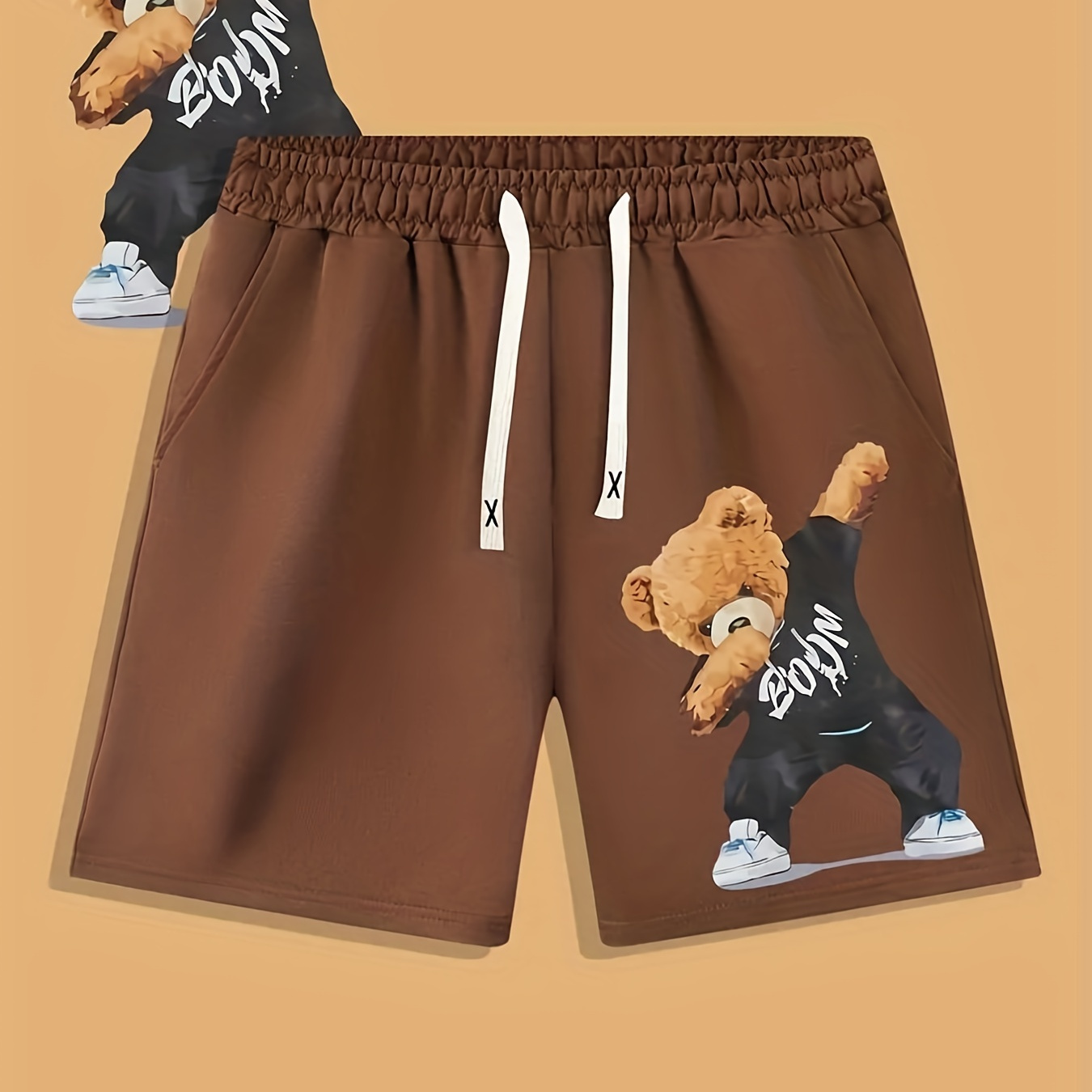 funny Bear Print Elastic Waist Shorts Solid Casual Shorts - Temu