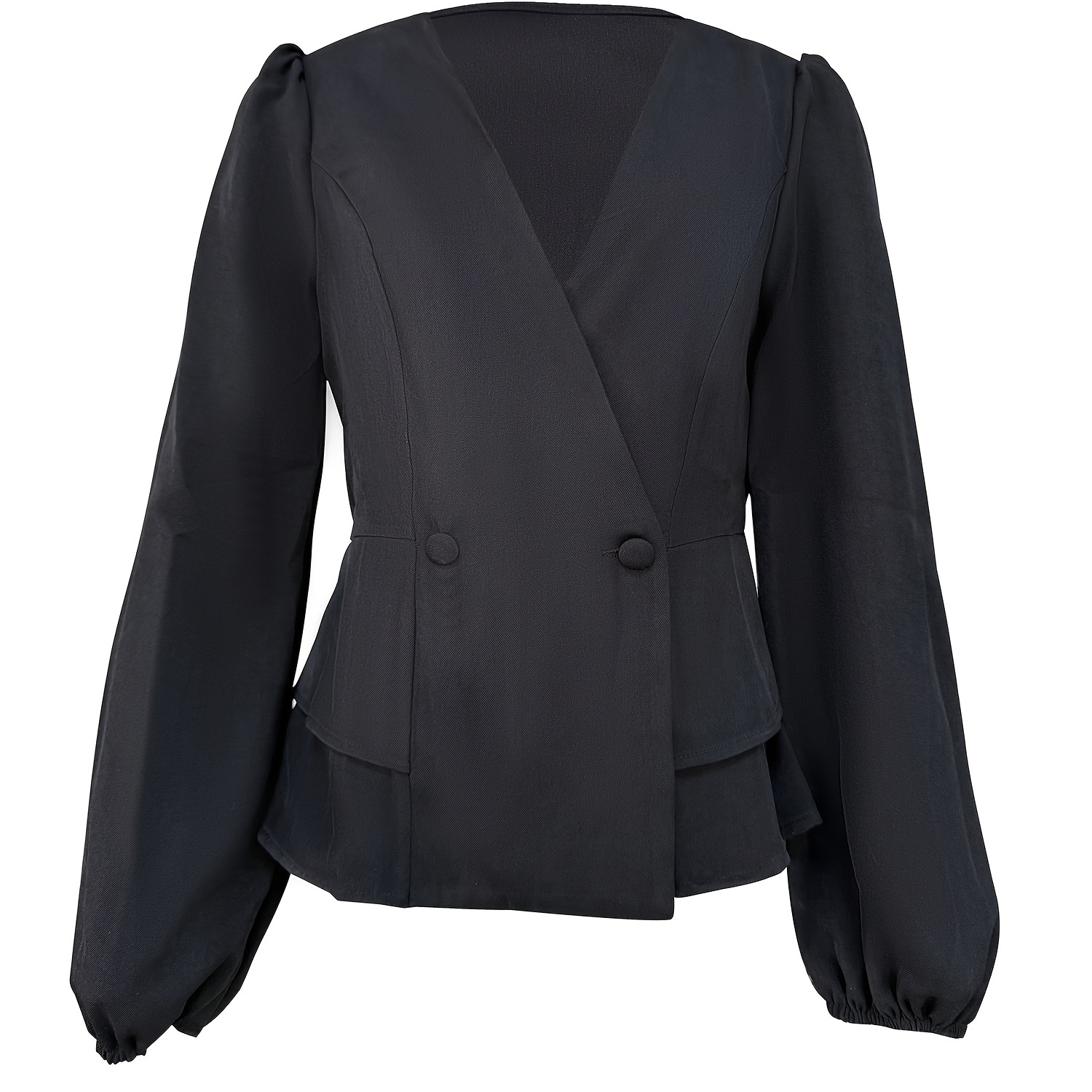 

Elegant V-neck Blouse For Women - Solid Color, Button Detail, Machine Washable - All