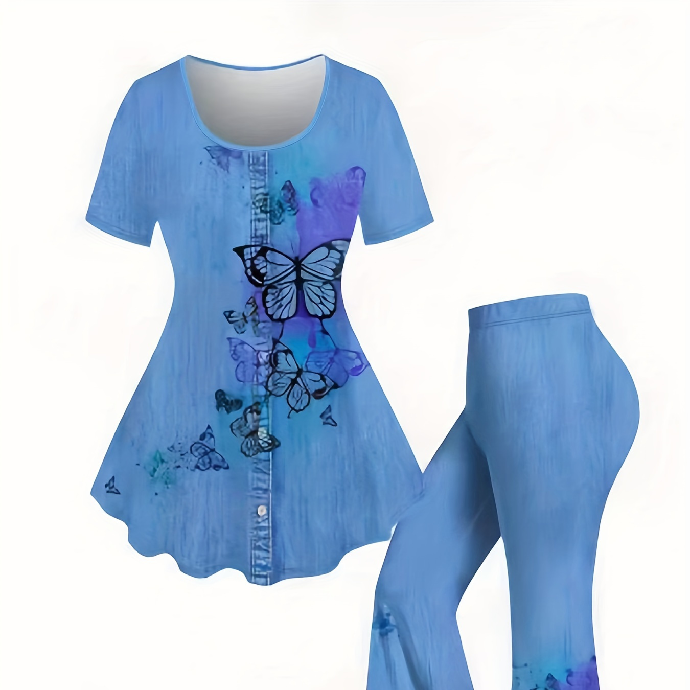 

Butterfly Print Two-piece Set, Casual Short Sleeve T-shirt & Skinny Pants Outfits, Women's Clothing