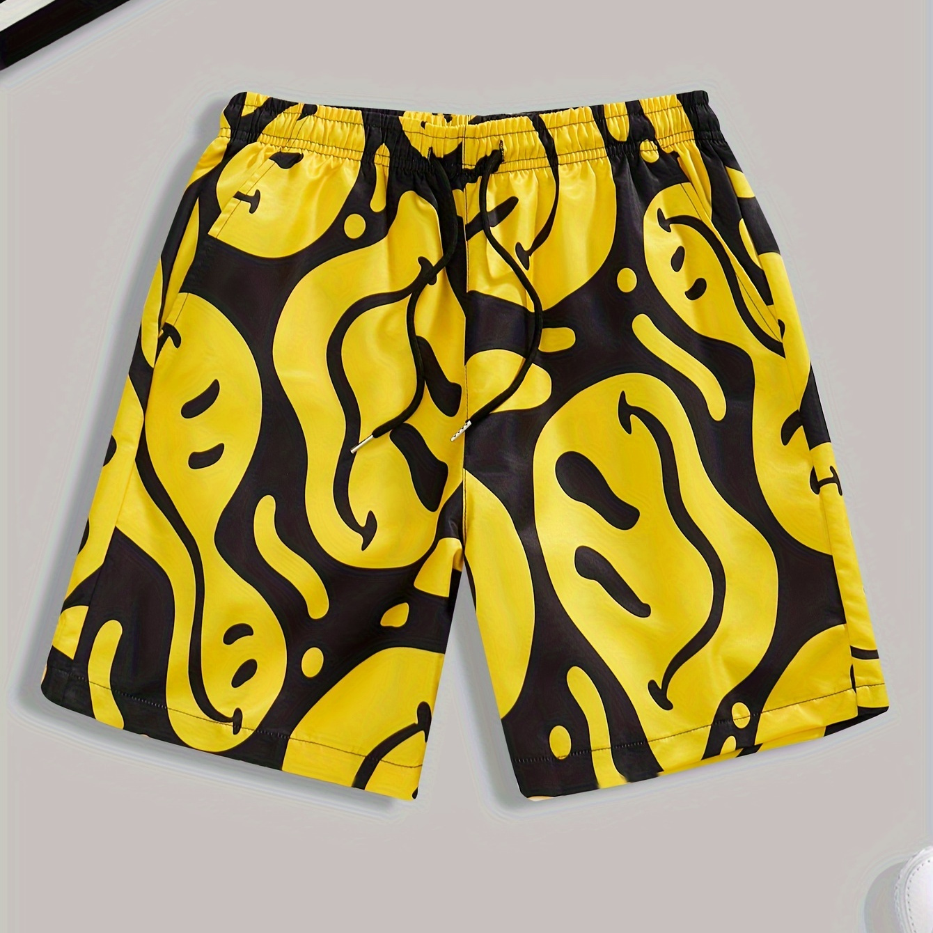 

Men's Trendy Smiling Face Active Shorts, Drawstring Shorts For Summer Resort, Summer Beach Shorts