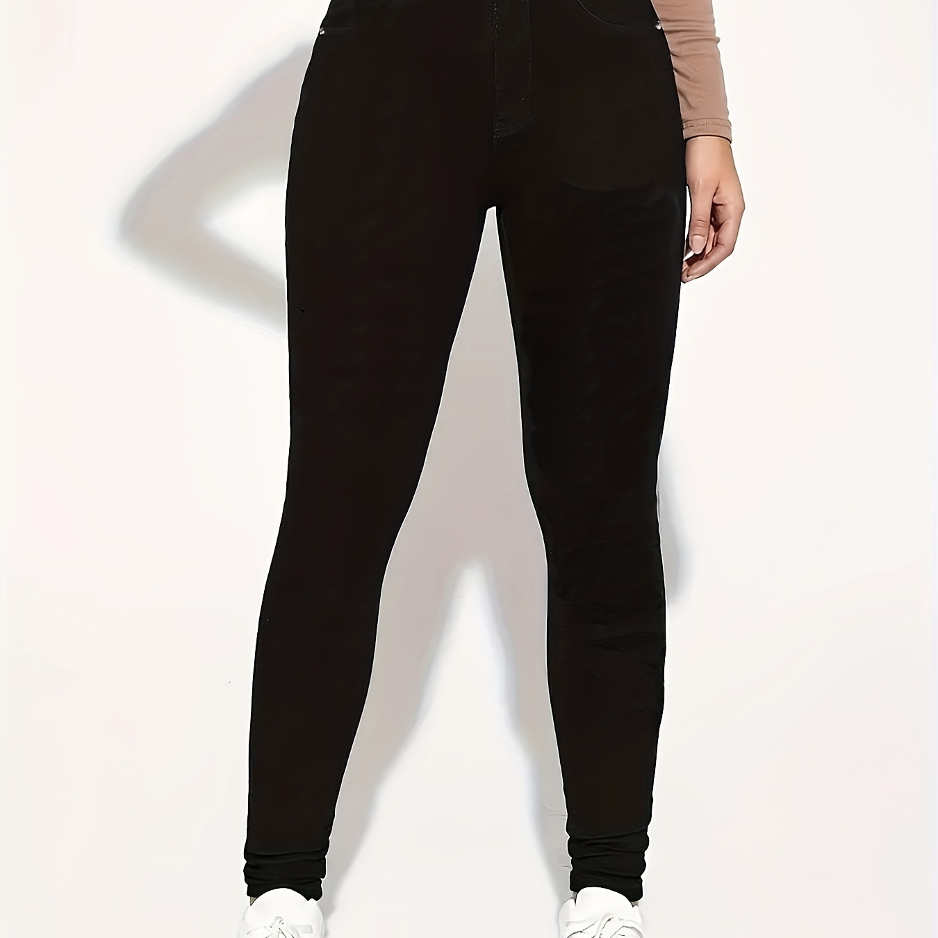 

Yikeniu Vintage-inspired Black Skinny Jeans For Women - High Stretch, Denim With Slant Pockets, Machine Washable