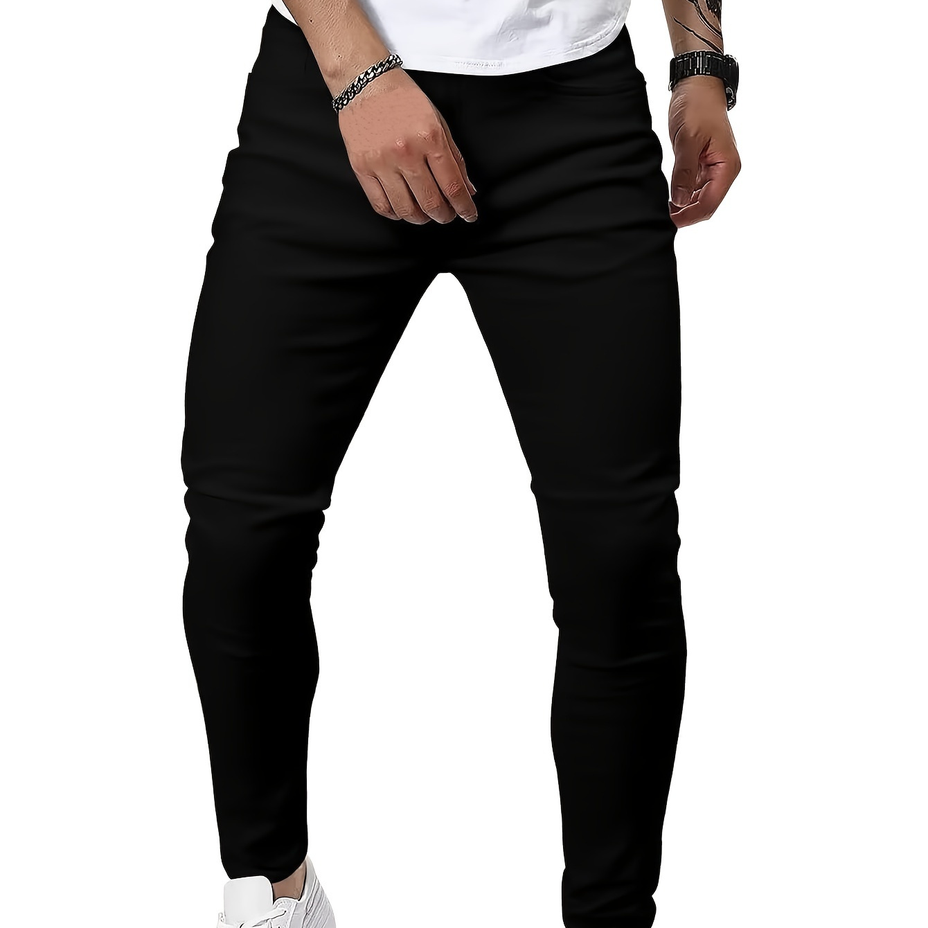 

Men's Casual Skinny Medium Stretch Jeans, Chic Street Style Denim Pants