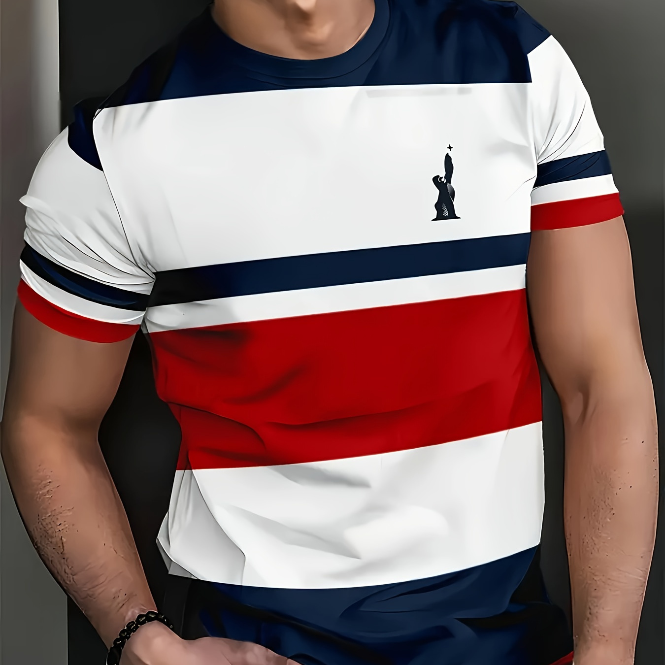 

Casual Crew Neck Short Sleeve T-shirt - 100% Polyester, 3d Digital Print, Breathable Fabric With Slight Stretch, Summer Fashion Tops For Men