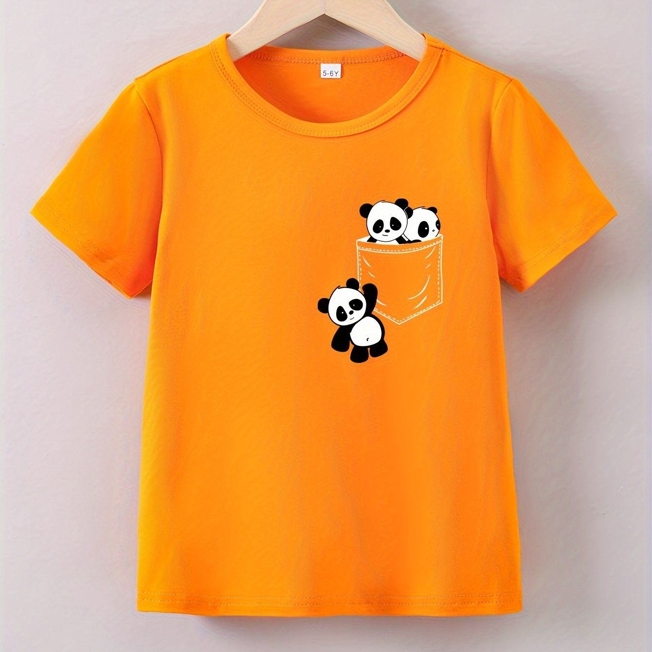 

Panda Graphic Print Creative T-shirts, Soft & Elastic Comfy Crew Neck Short Sleeve Tee, Girls' Summer Tops