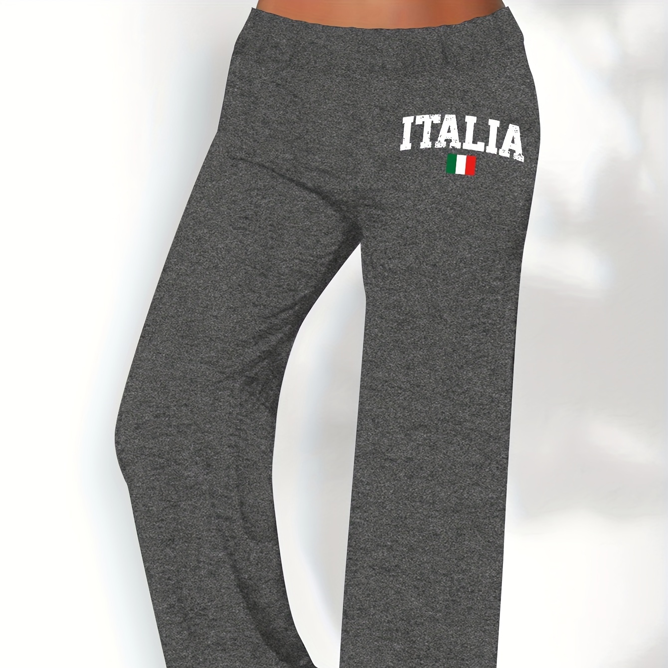 

Italia Print Elastic Waist Pants, Casual Straight Leg Loose Pants, Women's Clothing