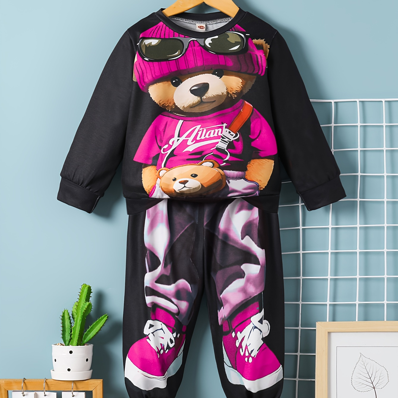 

Ensemble de survêtement pour fille avec imprimé graphique 3D en forme d'ours - Haut à manches longues et pantalon - Tenue décontractée et confortable pour le printemps et l'automne - Cadeau idéal